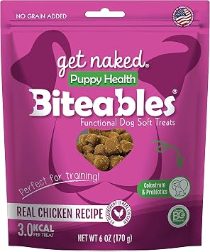 Get Naked Biteables Daily Soft Dog Treats for Puppy Health, Made with Real Chicken, Fortified with Colostrum and Probiotics to Support Puppys Growth, Functional Soft Chews for Puppy, Grain-Free, 6oz