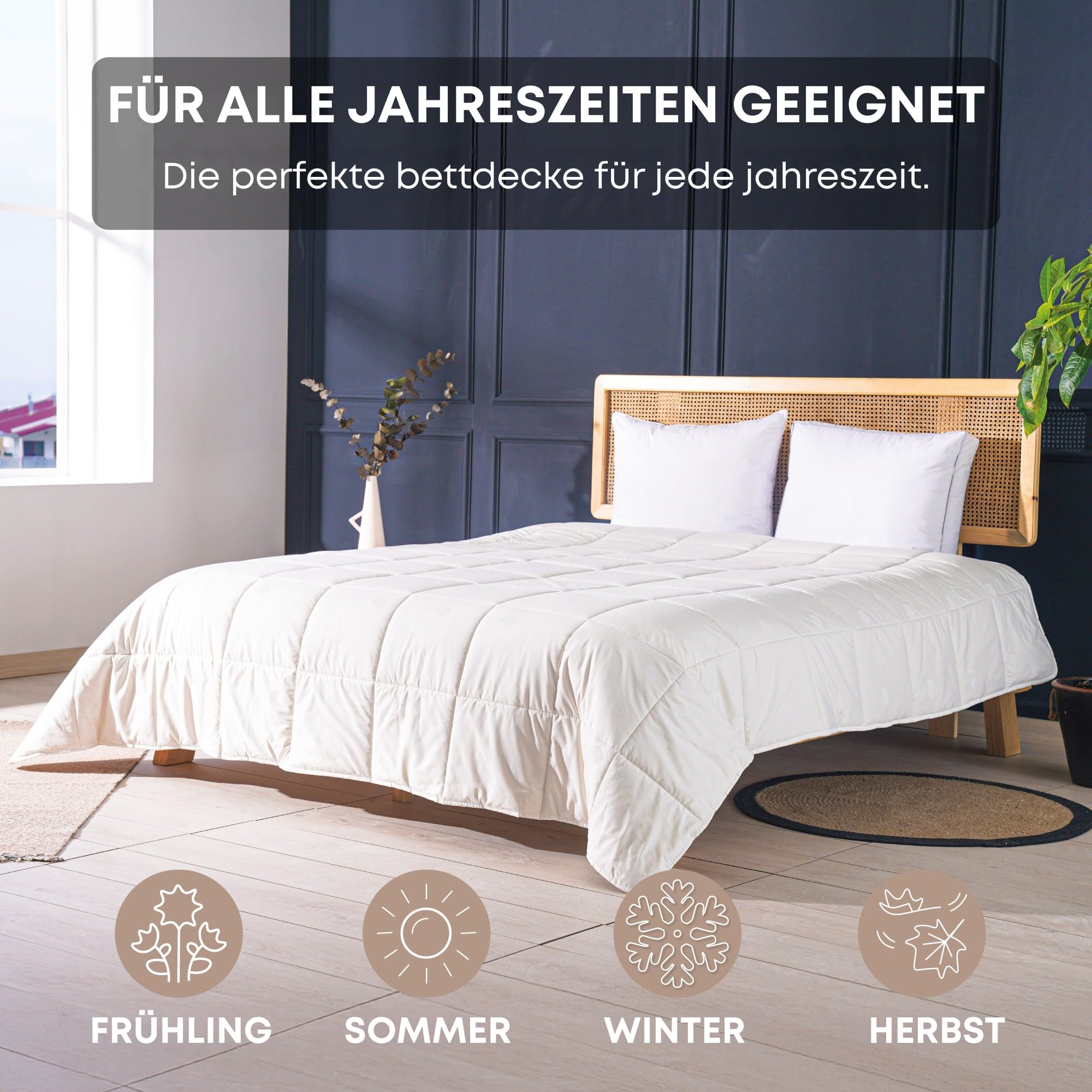 SLEEP COMFY 3-in-1 Ganzjahresdecke 100% Australischer Schurwolle, Allergikerfreundliche & Leichte Woll­Steppdecke 240x220cm, Oeko-TEX Zertifiziert