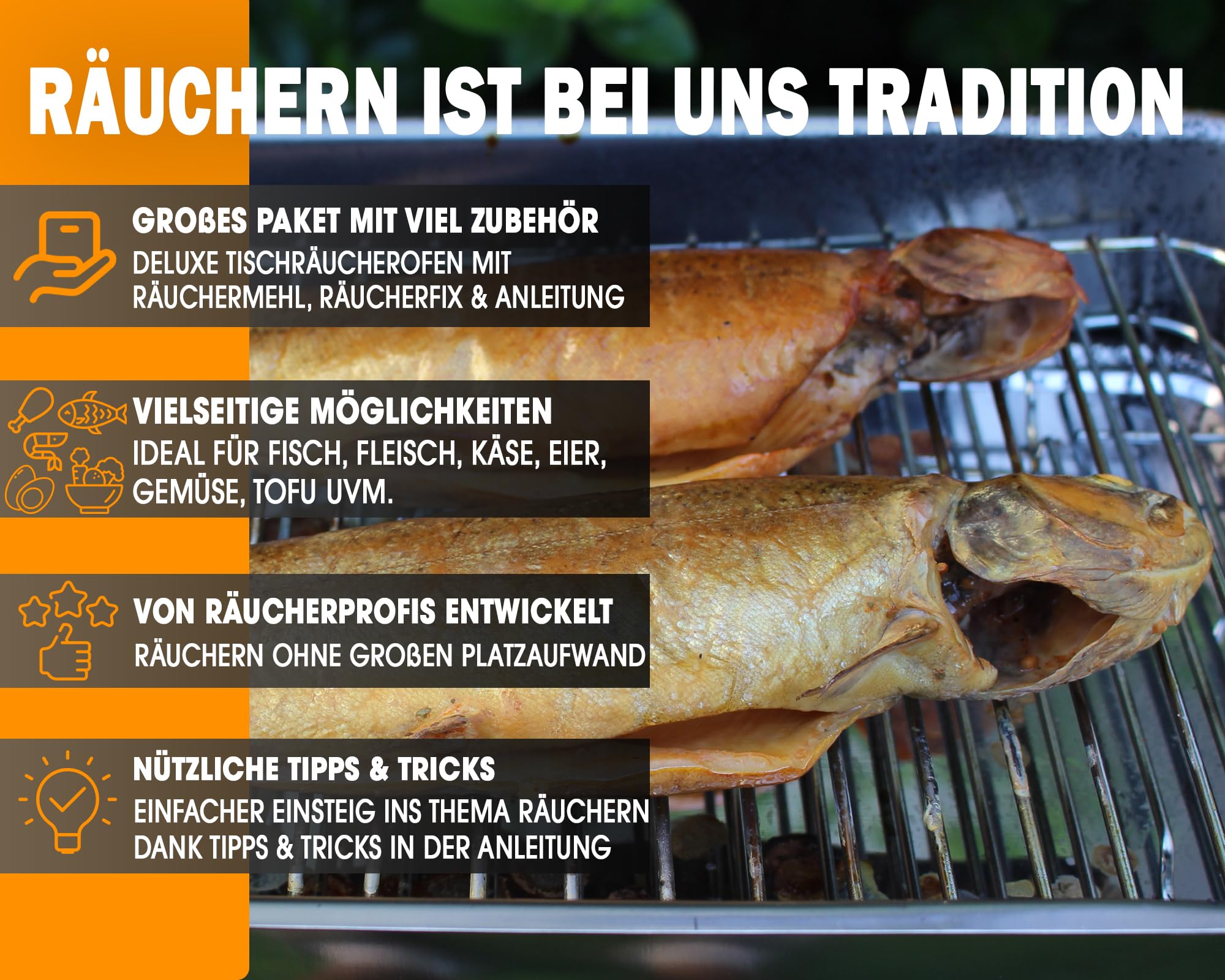 Angel-Berger Deluxe Tischraeucherofen mit Zubehoer Edelstahl Smoker Räucherofen mit Räuchermehl Räucherlauge Räucheranleitung Räucherset