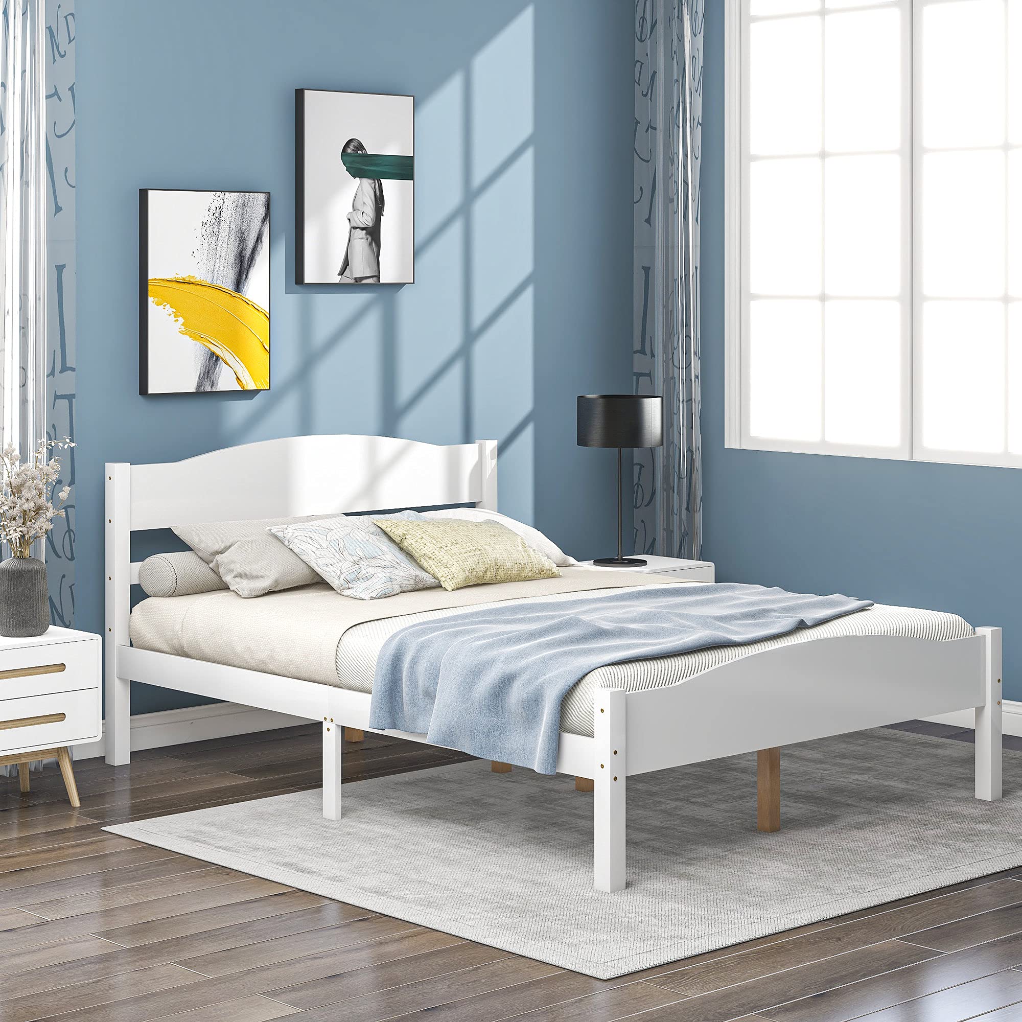 Buy Platform Bed Wood Bed Frame with Horizontal Strip Hollow Shape