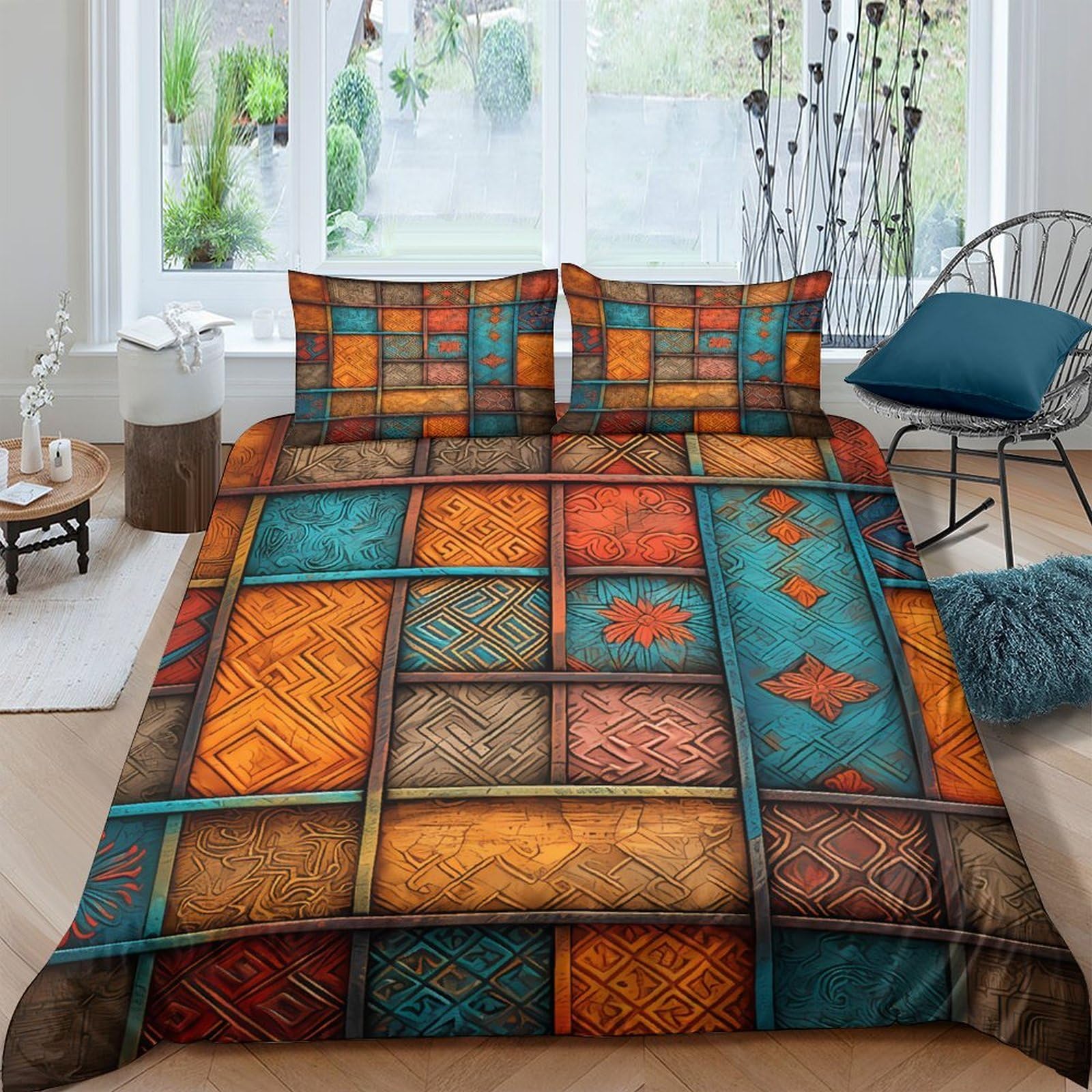 Ctjqhvkz Style-5 3D Printed Vintage Mosaic Fitted Sheet Microfiber Soft Breathable Patchwork Mattress Cover For Bedroom Dorm Decor Single（135X200cm）