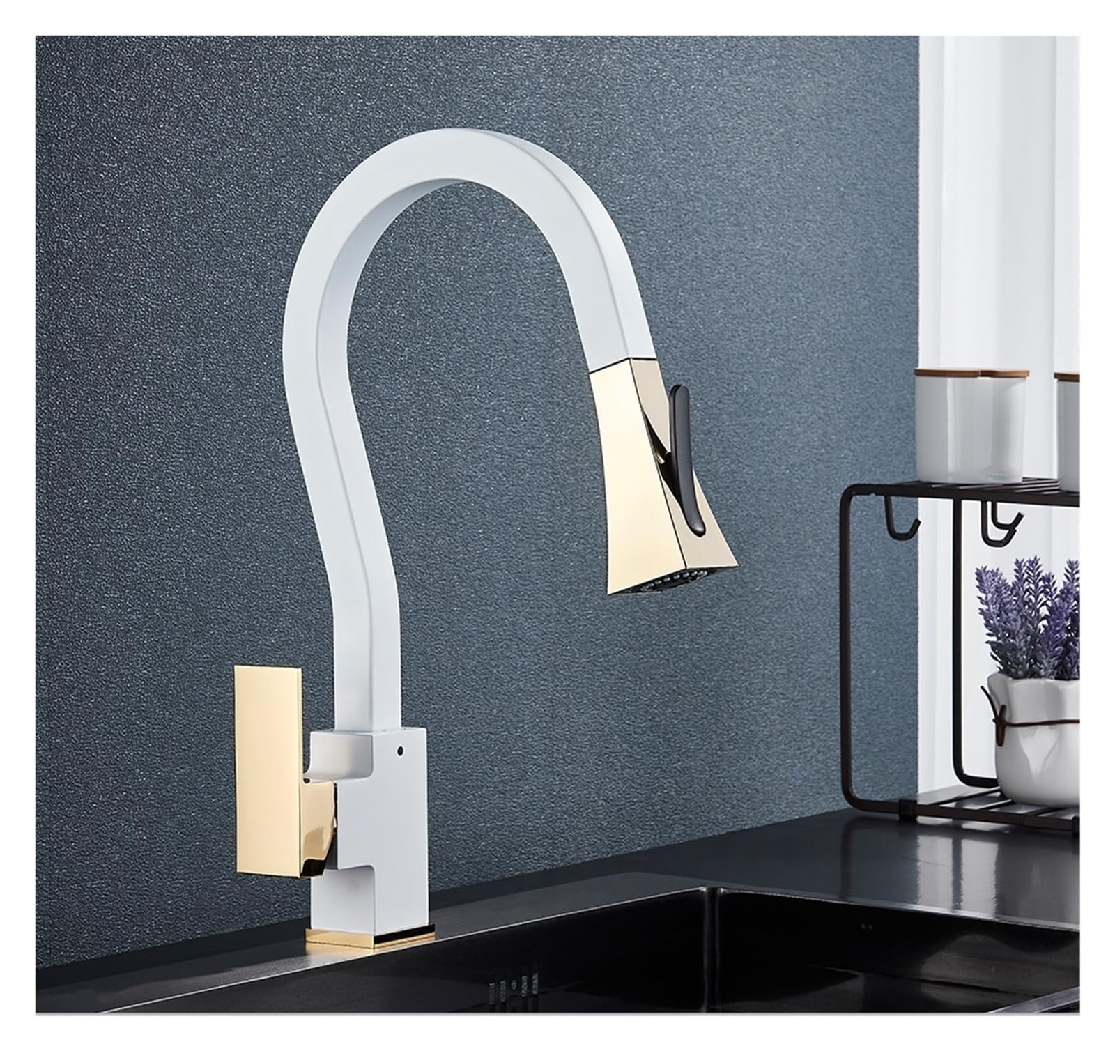 ZYCHSJXA PullOut Faucets Black Tap Sink Mixer Two Function Single Handle Hot Cold Water Crane Deck Mounted Kitchen Faucet(Black and Gold)