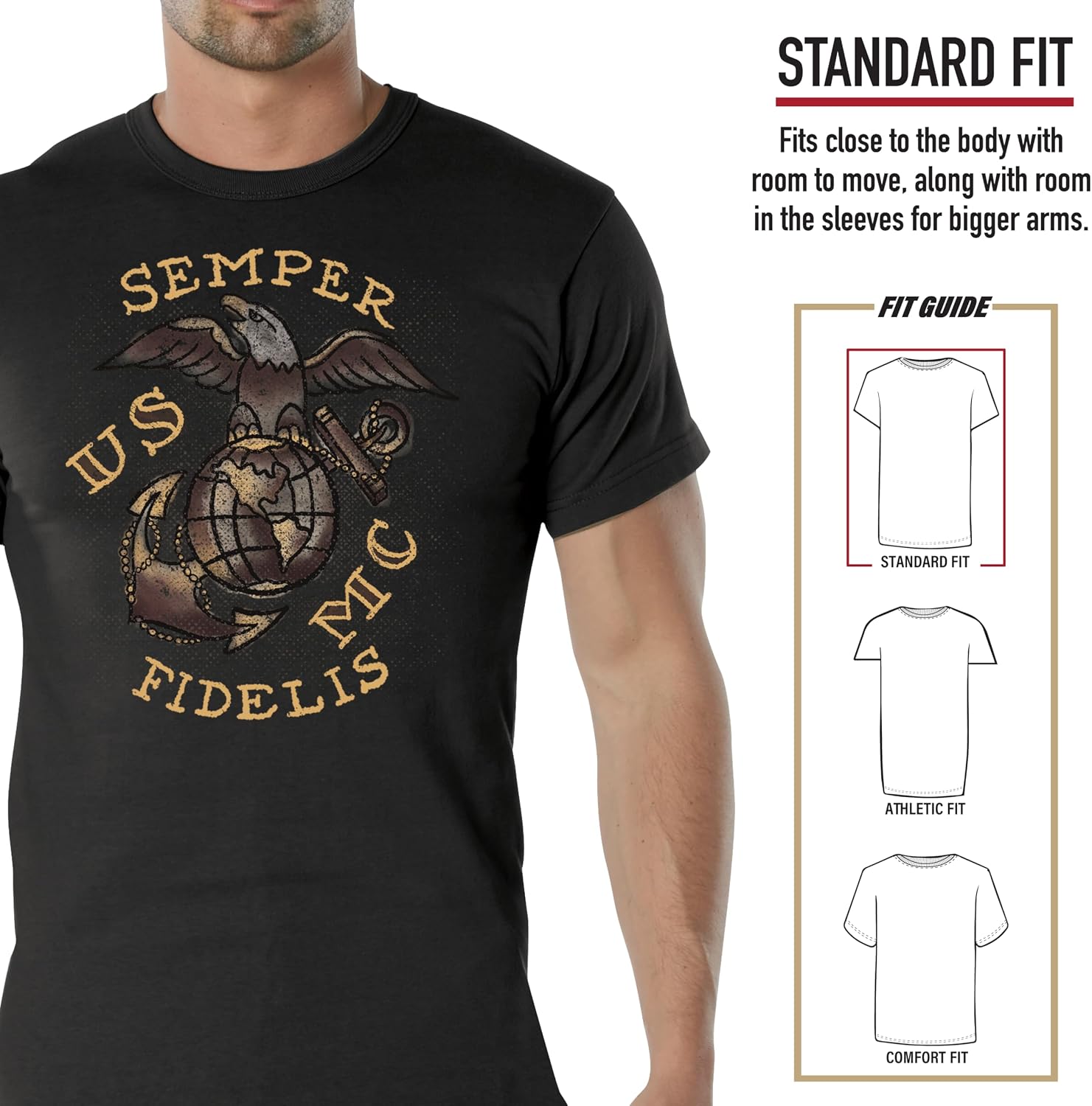 Rothco USMC Semper Fidelis T-Shirt – Printed United States Marine Corps Graphic Tee