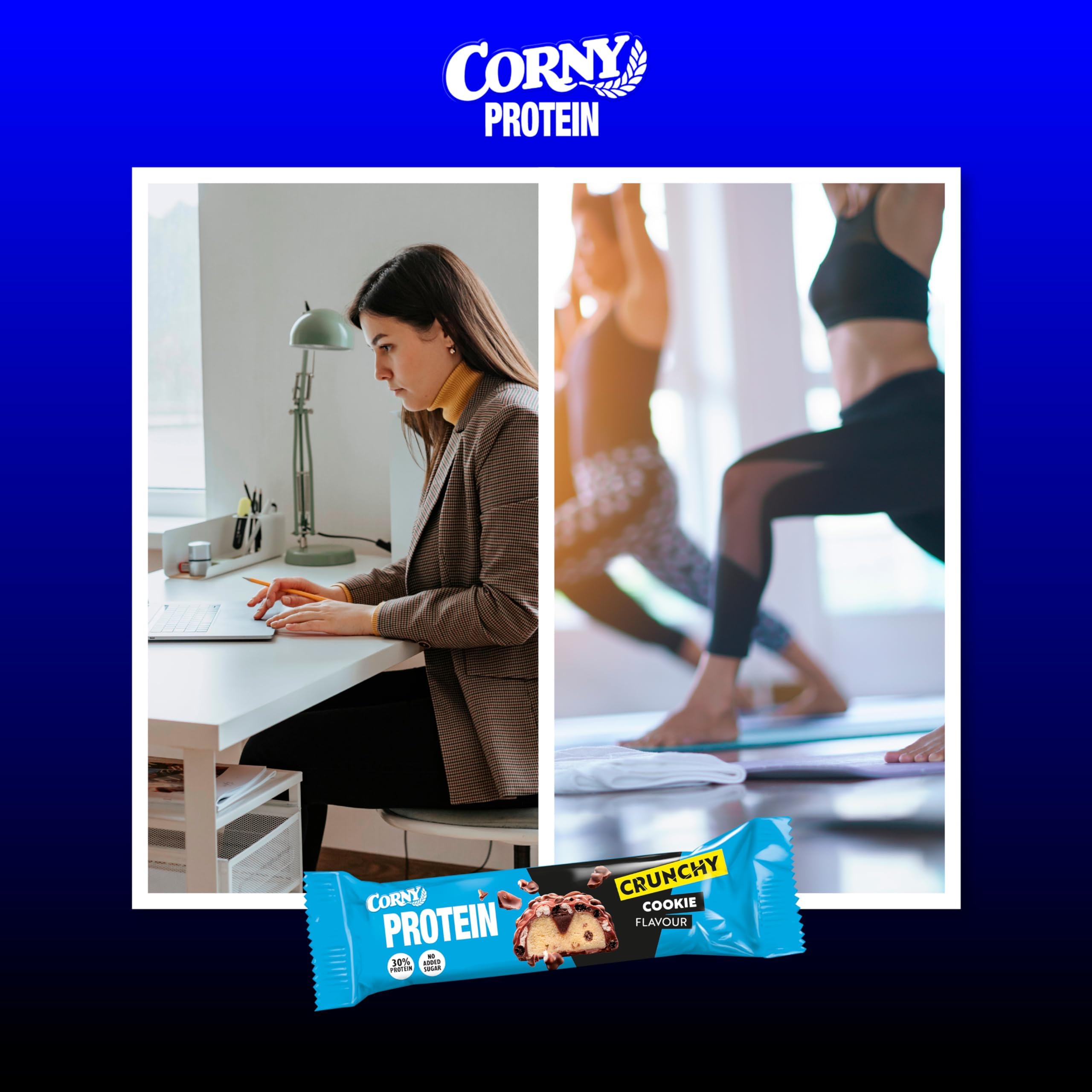Barritas de Proteínas, Corny Protein,Crunchy Chocolate y Cookies,13,5 gr de Proteínas, 0% Azúcares Añadidos, Ayudan al Desarrollo y Recuperación de la Masa Muscular - Pack 12x45g, Taste the Power
