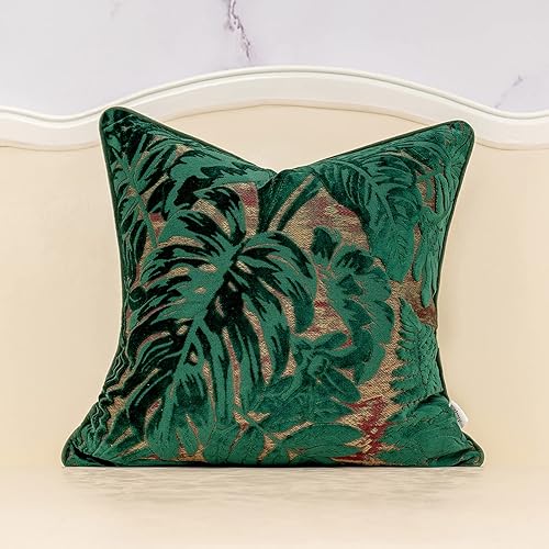 Miniatura 1 de Alerfa Funda de almohada cuadrada de 18 x 18 pulgadas, diseño de hoja de arce verde azulado bordado, funda de cojín lumbar moderna de lujo, funda de