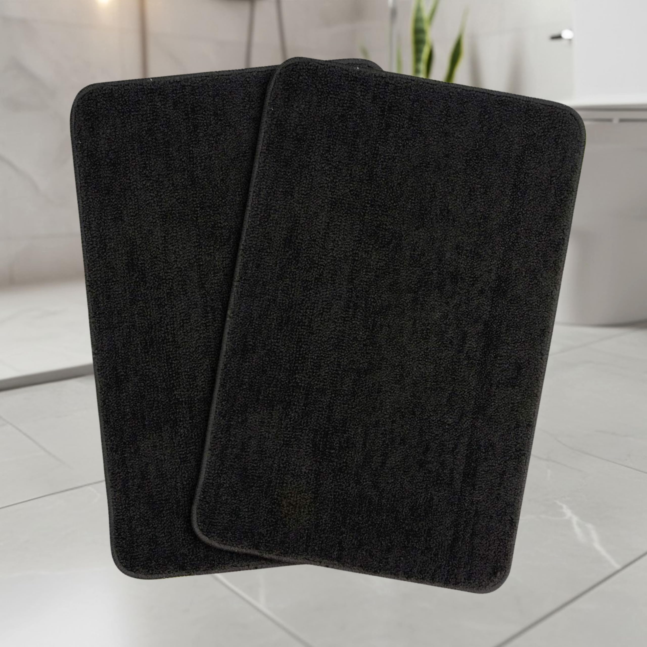 SARAL HOME EASY LIVING Microfiber Solid Rectangle Anti-Skid Bath Mats|Soft & Super Absorbent Mats for Shower|Washable, Non-Slip & Quick-Drying Mats for Kitchen Bathroom|Set of 2 (Black, 40X60 cm)