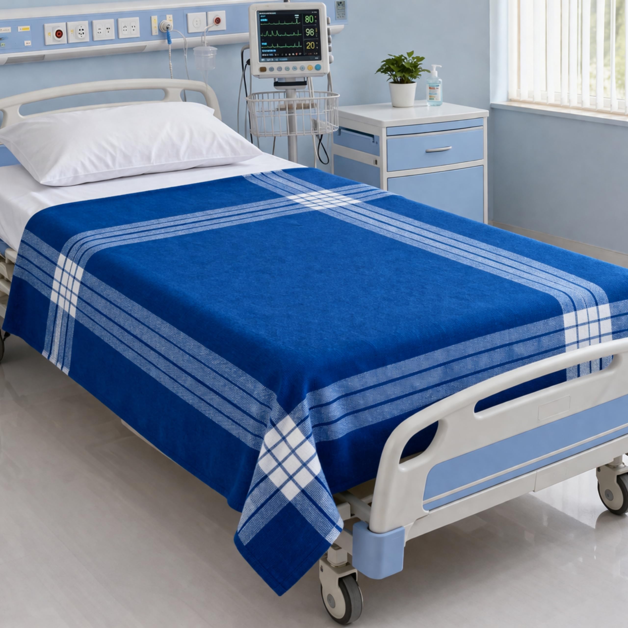 VELIRSON 100% Cotton Reusable Blanket for Hospital/Nursing Home/Clinic/Hostals | Bedsheet for Single Bed Size 60x90 Inch | Light Weight Cotton Blankets | Machine Washable (Blue, Pack of 1)-picture-31