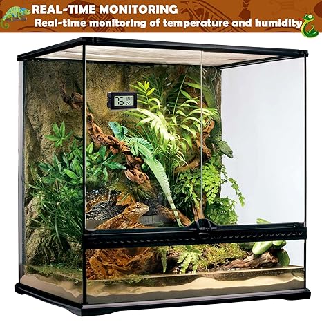Reptile Thermometer and Humidity Gauge,2PCS Digital Hygrometer Adhesive Reptile Terrarium Hydrometer,Bearded Dragon Tank Accessories,Pet Humidity Meter Supplies for Leopard Crested Gecko,Snake,Lizard