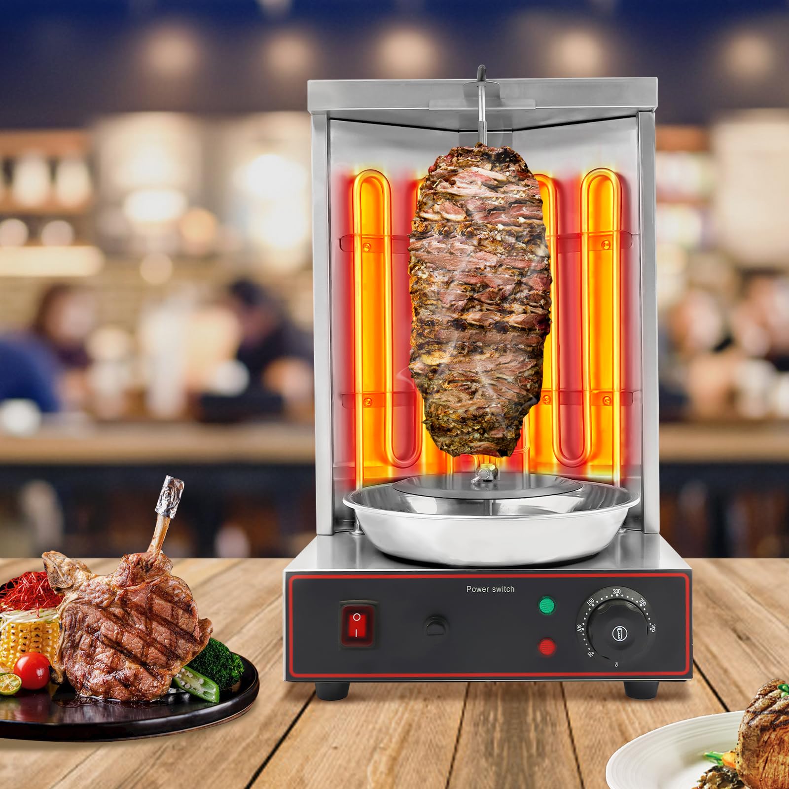 Grill do kebaba do kebaba, 3000 W, pionowy grill elektryczny z automatycznym rożnem obrotowym 360°, regulacja temperatury 50-300°C, elektryczny grill stołowy do kebabów Shawarma Rotisserie