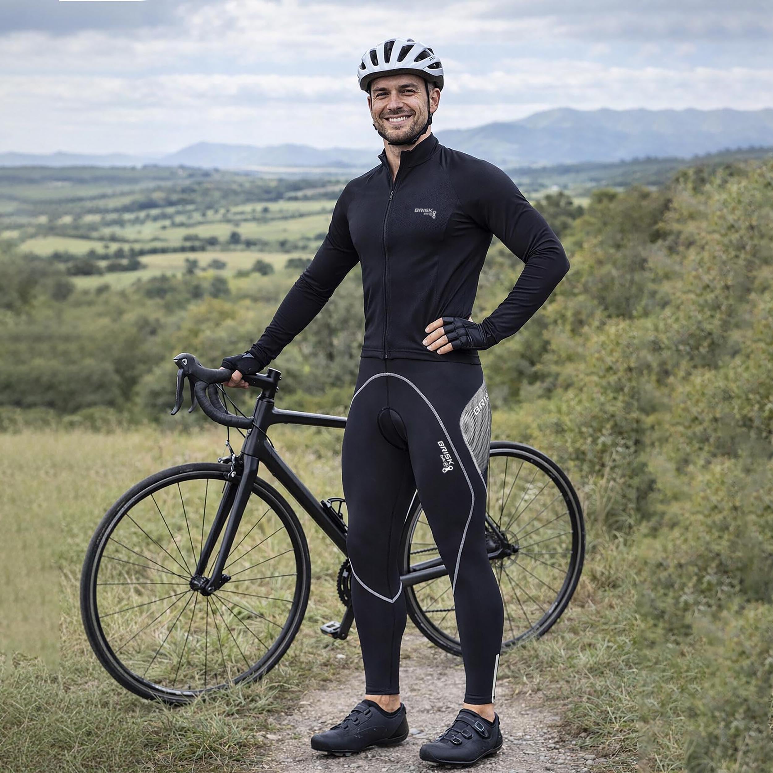 Brisk Bike Pantalon Cycliste Homme Long avec Fermetures éclair réfléchissantes, Extensible, rembourré, en Coolmax Pantalon Velo