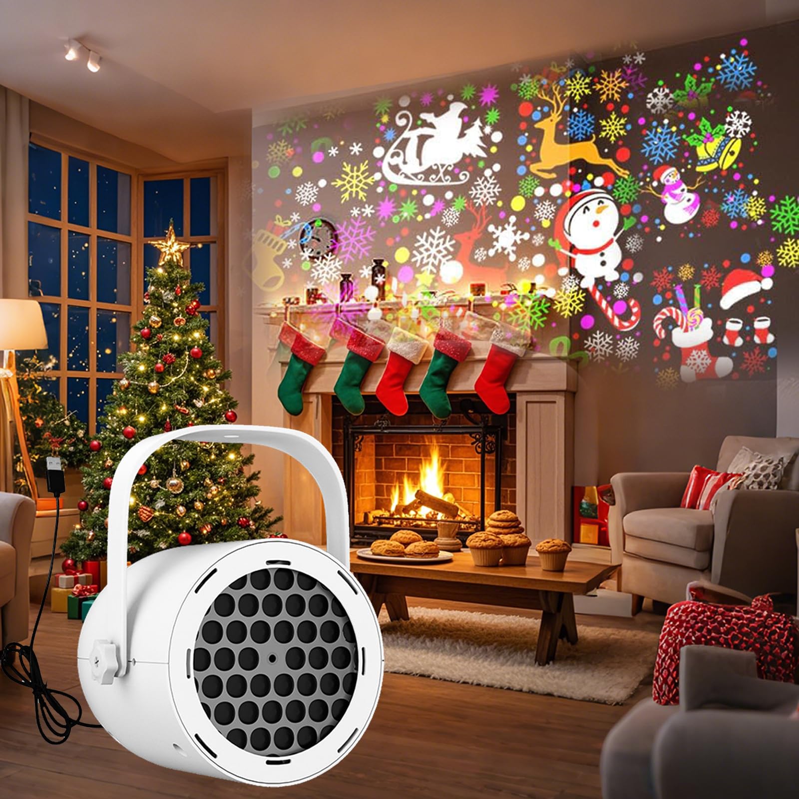 Christmas Projector Lights Outdoor, 16 Patterns LED Xmas Projector Lamp, Waterproof Projection Light Snowflake Snowman Christmas Tree Light for Xmas Party Decorations (White, Snowman)