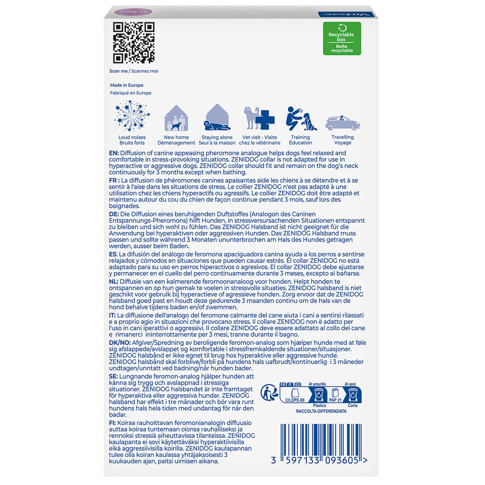 Virbac Zenidog Collier Apaisant pour Moyen et Grand Chien - Collier Chien apaisant Phéromones - Bien-être