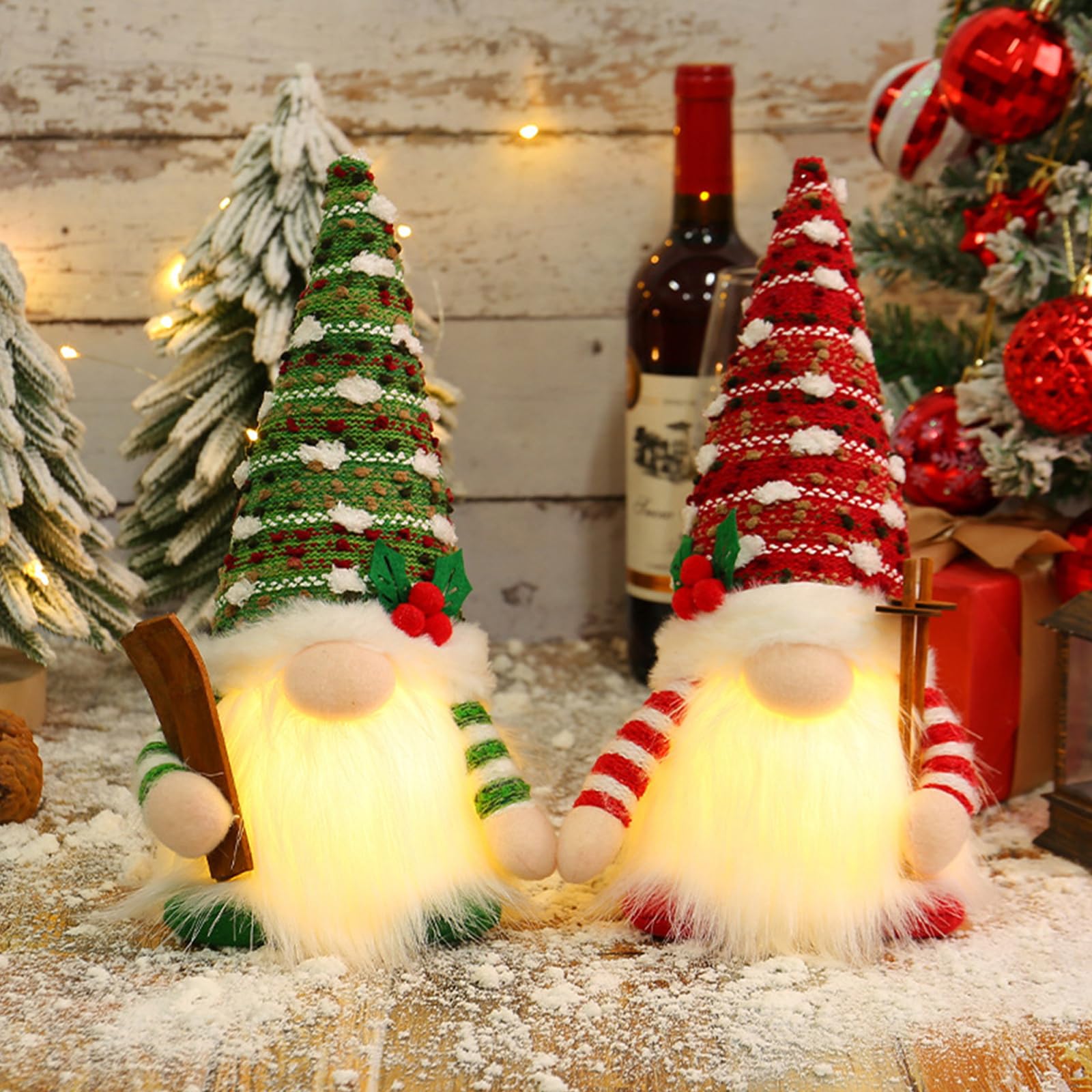 2 GNOMES De Noël En Peluche - 31 Cm - Rouge Et Vert - Décoration De Maison, Table Ou Cheminée - Idée Cadeau Festive