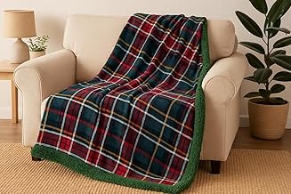 GBiancheria Sherpa Plaid Blanket Double-Face "Green Tartan" - Warm and Soft, Fleece Side 170gsm & Sherpa 170 g/m², OEKO-TEX Certified, Reversible Scottish Design, 3 Sizes (150 x 200 cm)