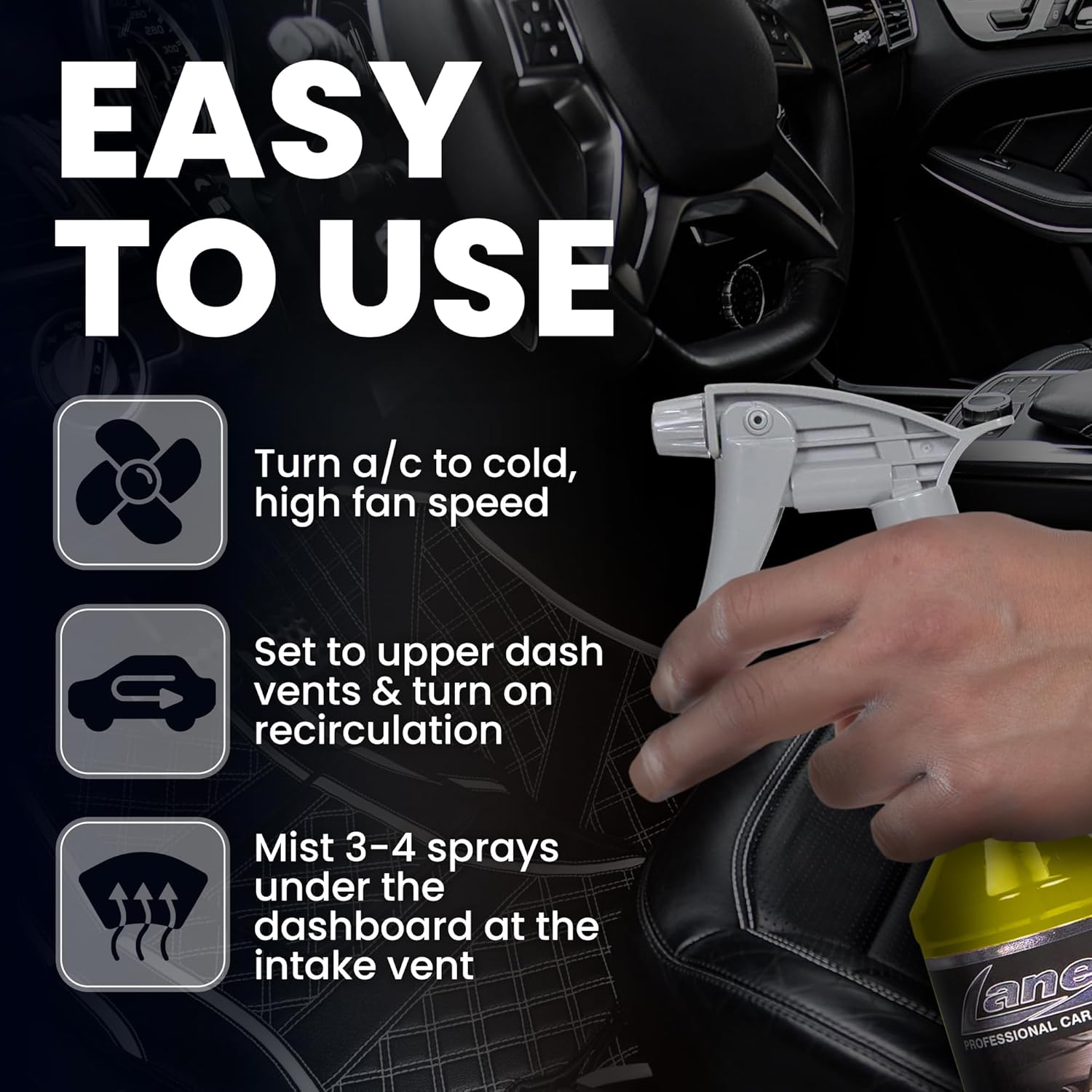 Lane's Premium Car Air Fresheners - Lemon Scent Water Based - 128oz Odor Neutralizer For Pet & Food From Car Interior Leather, Carpet, Upholstery Great For Cars, Trucks, SUVs, RVs & More