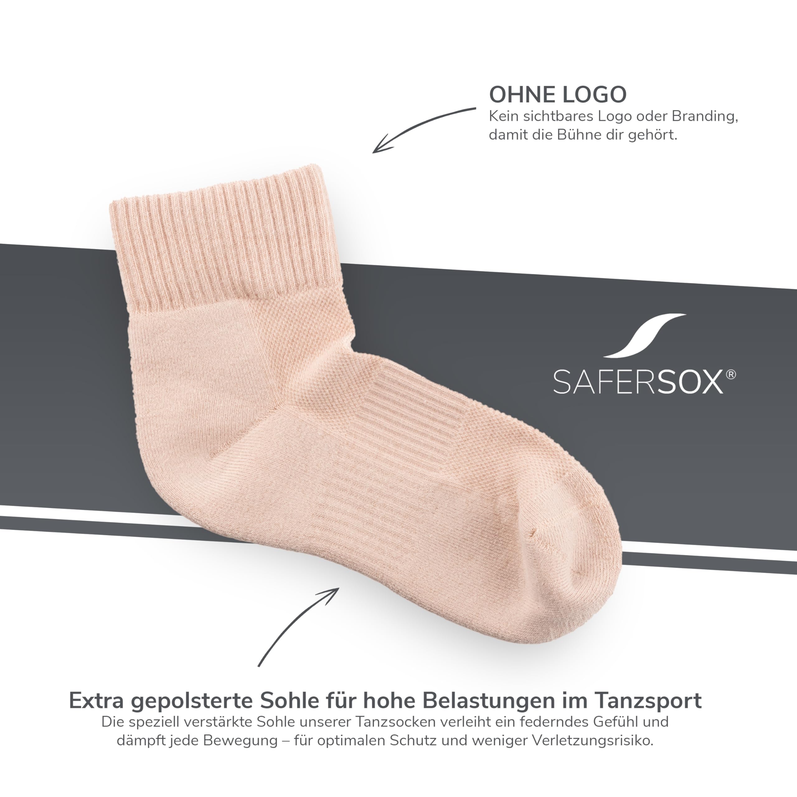 Safersox Tanzsocken kurz, 3 Paar, Hautfarbe Peach, Damen, 35-38