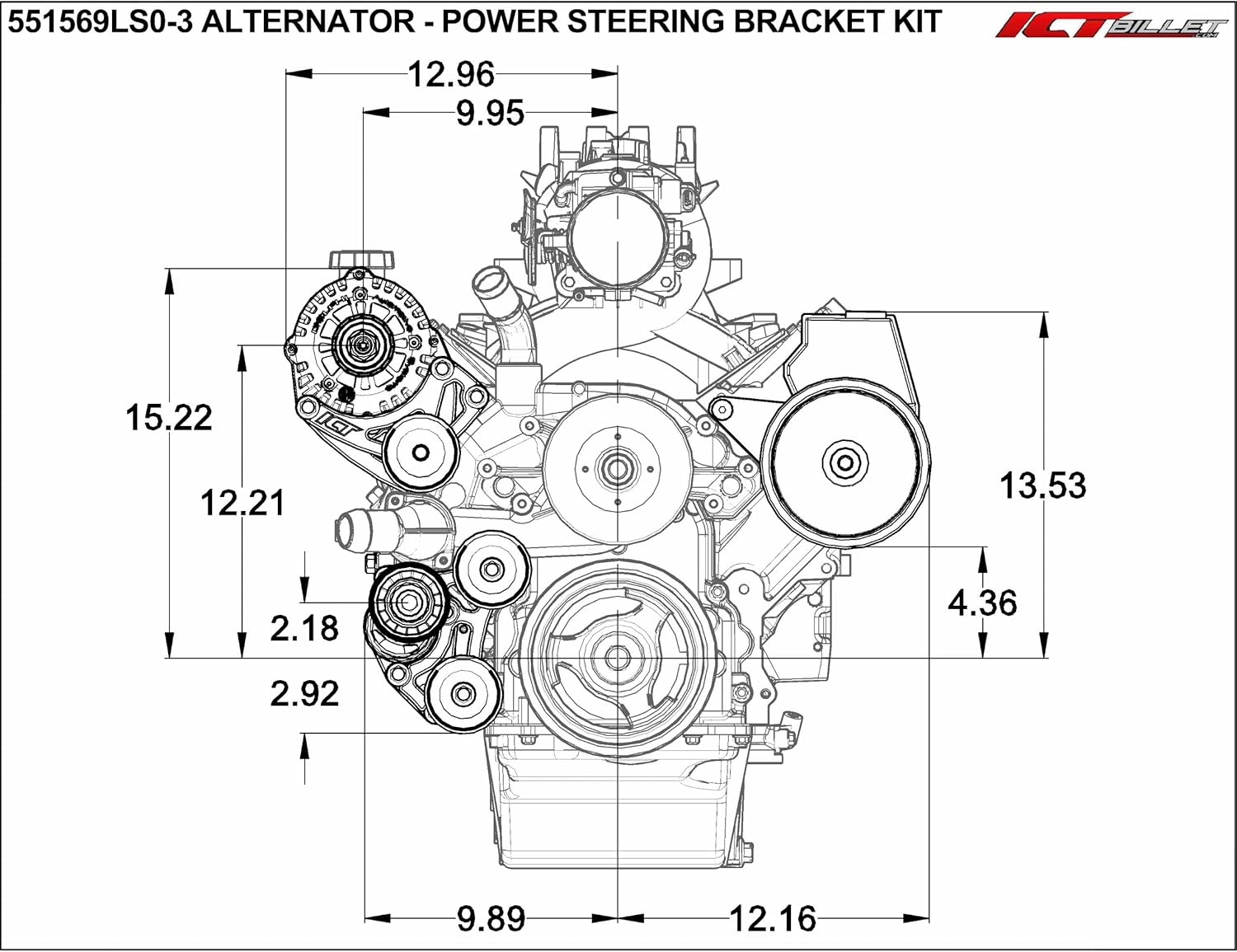 ICT Billet LS Truck Alternator and Power Steering Pump Relocation Bracket Kit Compatible with 1999-2014 Silverado Sierra Yukon Tahoe Suburban 1500 2500 3500 4.8L 5.3L 6.0L LM7 LQ4 L59 LQ9 551569LS0-3