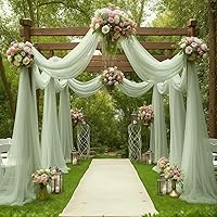 Vista 27 de Tela drapeada para arco de boda, cortinas de arco blanco, cortina de telón de fondo transparente para ceremonia, decoración de arcos de boda, 19