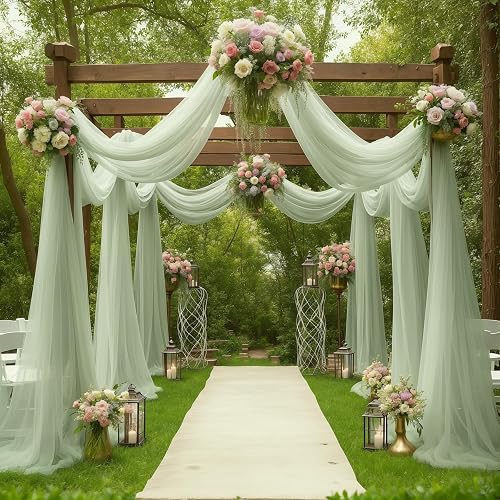 Sage Arch Drapes for Wedding Arch Draping Fabric Sheer Backdrop Curtain for Ceremony Bridal Party Decor 19Ft Length x 28" Width 4 Panels