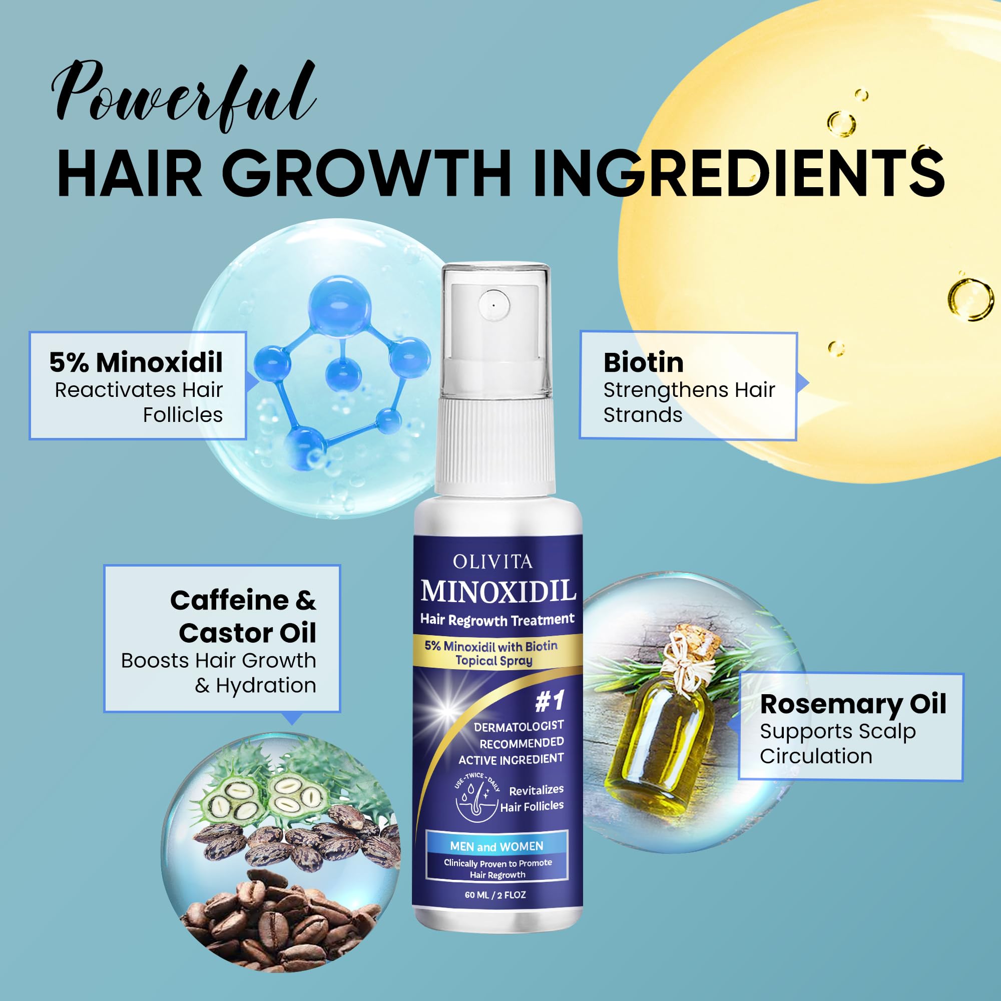 5% Minoxidil for Men and Women Hair Growth: Minoxidil Spray Hair Regrowth Treatment Serum with Biotin & Rosemary -Stop Hair Thinning and Hair Loss For Stronger Thicker Longer Hair