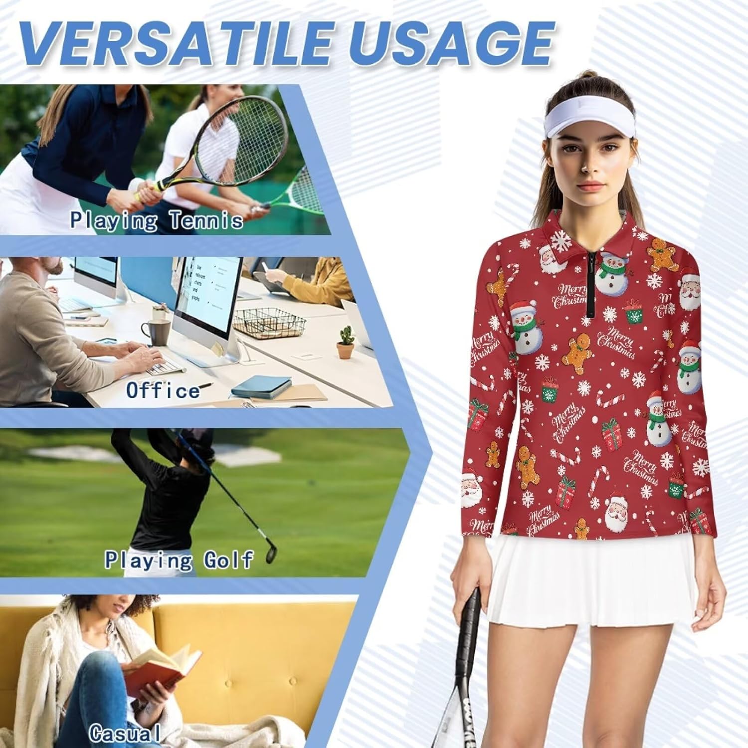 GULANGYU Women’s Golf Shirt Long Sleeve Christmas Shirt for Women, Workout Pullovers Athletic Clothes for Outdoor Sports