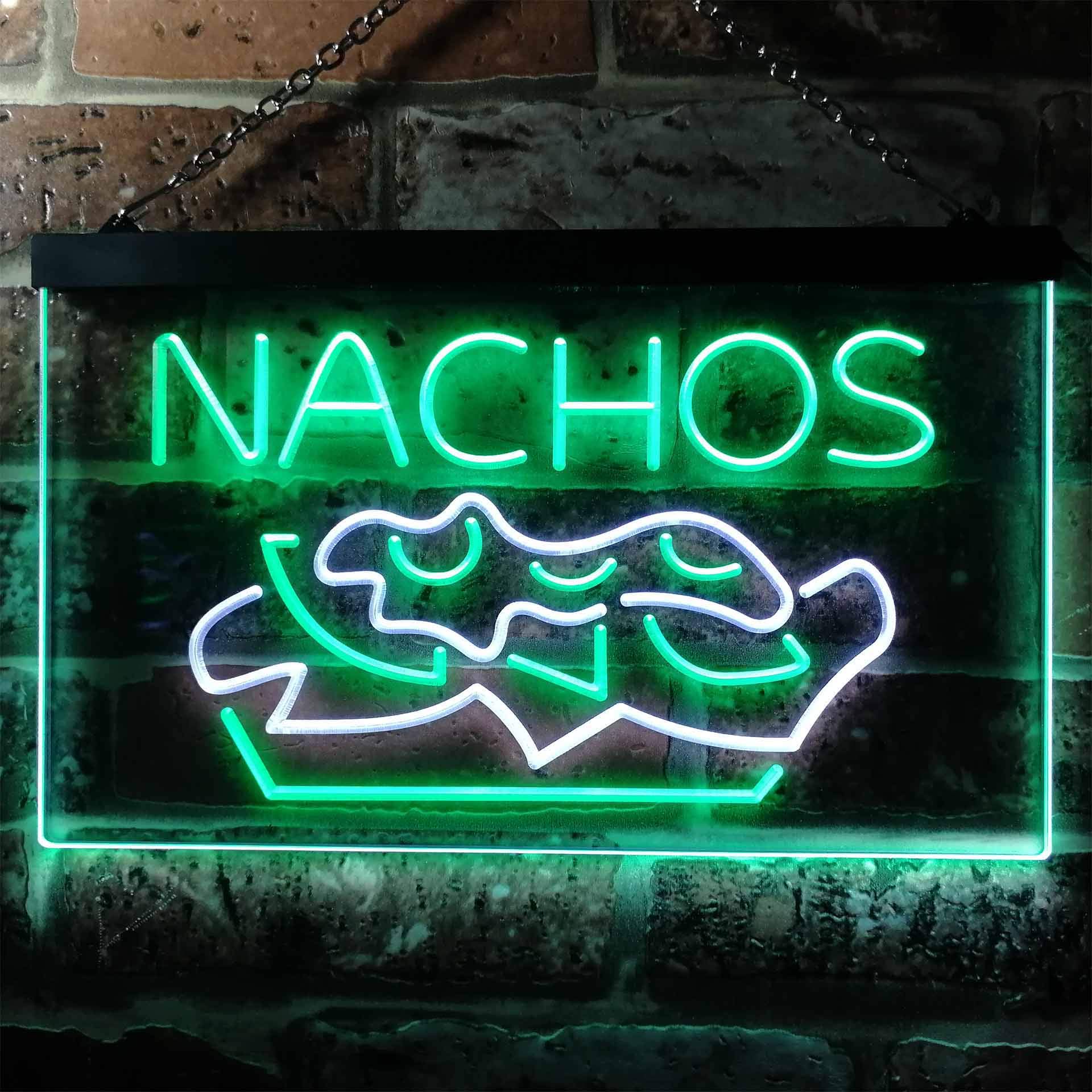 Nachos Café Dual Color LED Enseigne Lumineuse Neon Sign Blanc et vert 600 x 400mm st6s64-i0314-wg