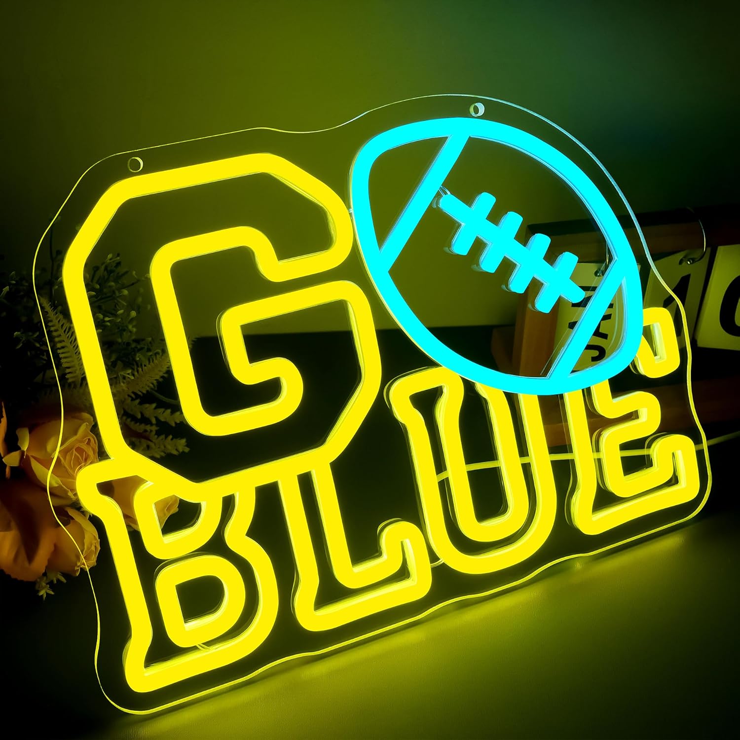 University Neon Sign for Wall Decor University Football Team Sign Led Neon Light for Man Cave Birthday Gifts for Fans Dimmable Led Sign for Party Club Bar Dorm Decor Size 12.9 * 9.6In(P186) Lemon Yellow-G