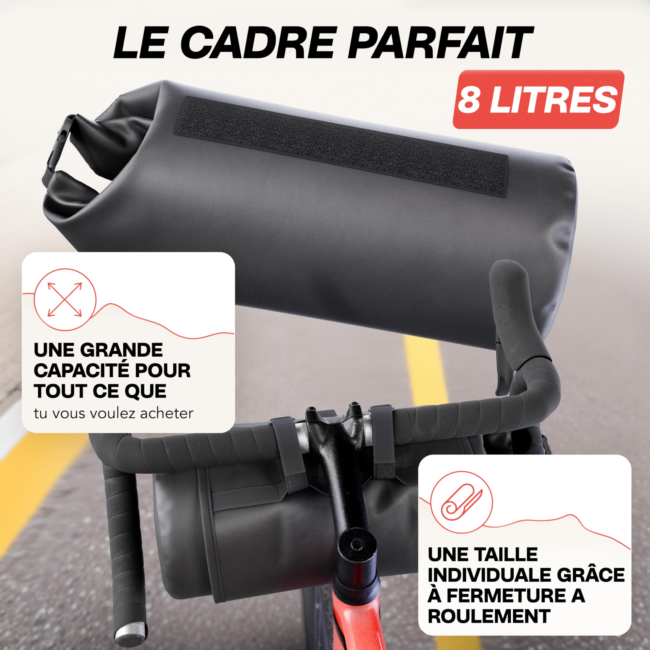 LAINFELD Sacoche de Guidon de vélo [8 litres] | 100% étanche | Impression réfléchissante – Sacoche de vélo Avant pour vélo VTT | Sac de guidon étanche pour VTT, vélo électrique, gravier et vélo de route