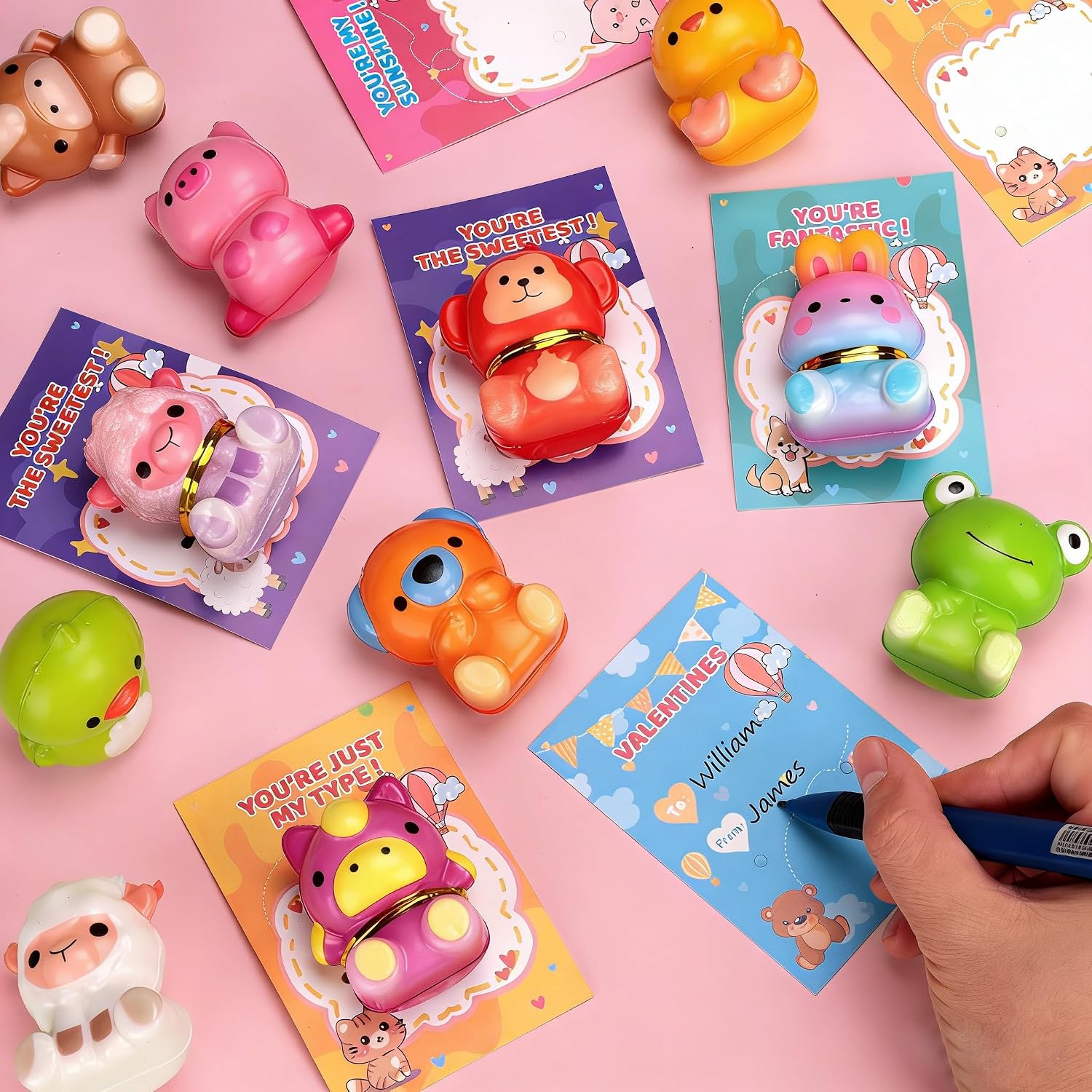 Budbof Valentines Day Gifts for Kids 24PCS Animal Squishy Toys, Slow Rising Stress Relief Toys, Goodie Bag Stuffers, Party Favors for Classroom Prizes