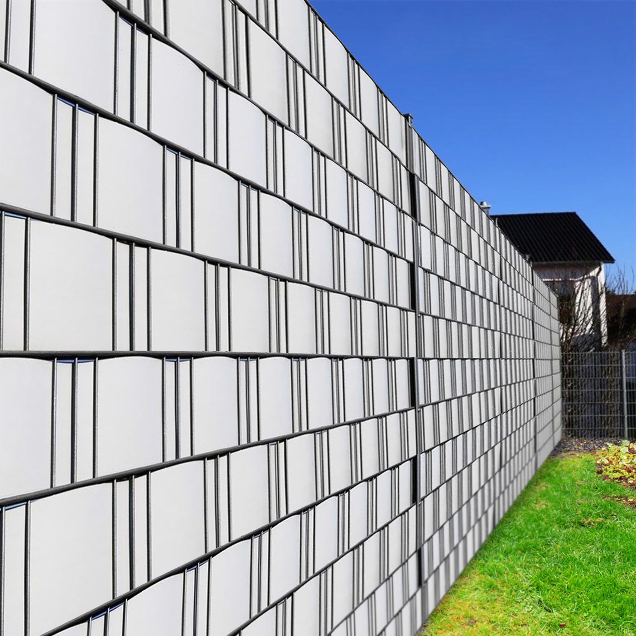 HENGMEI PVC Privacy Screen Strisce Privacy Screen Film Doppia Rete Metallica Recinzione 65m x 19 cm con 30 Pezzi Clip di Fissaggio Giardino Recinzione per Recinzione, Grigio