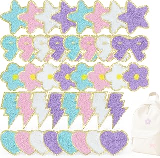 40 Chenille-Patches selbstklebend 5 Designs 4 Farben DIY Kleidung