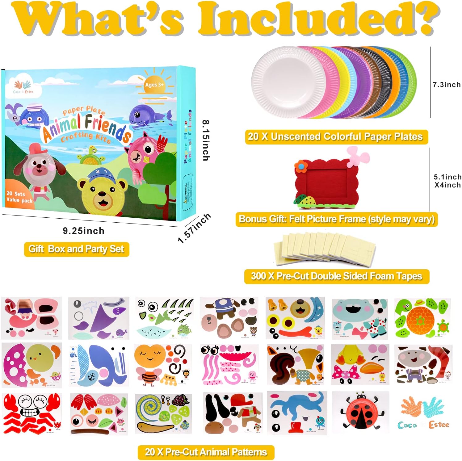 Coco&Estee 20 Pack Paper Plate Crafts Kit Kid, Arts and Crafts for Kids, Animal Crafts for Toddler Activities Ages 3-5 Party Games, Preschool Learning Activities, Art Supplies Preschool Crafts