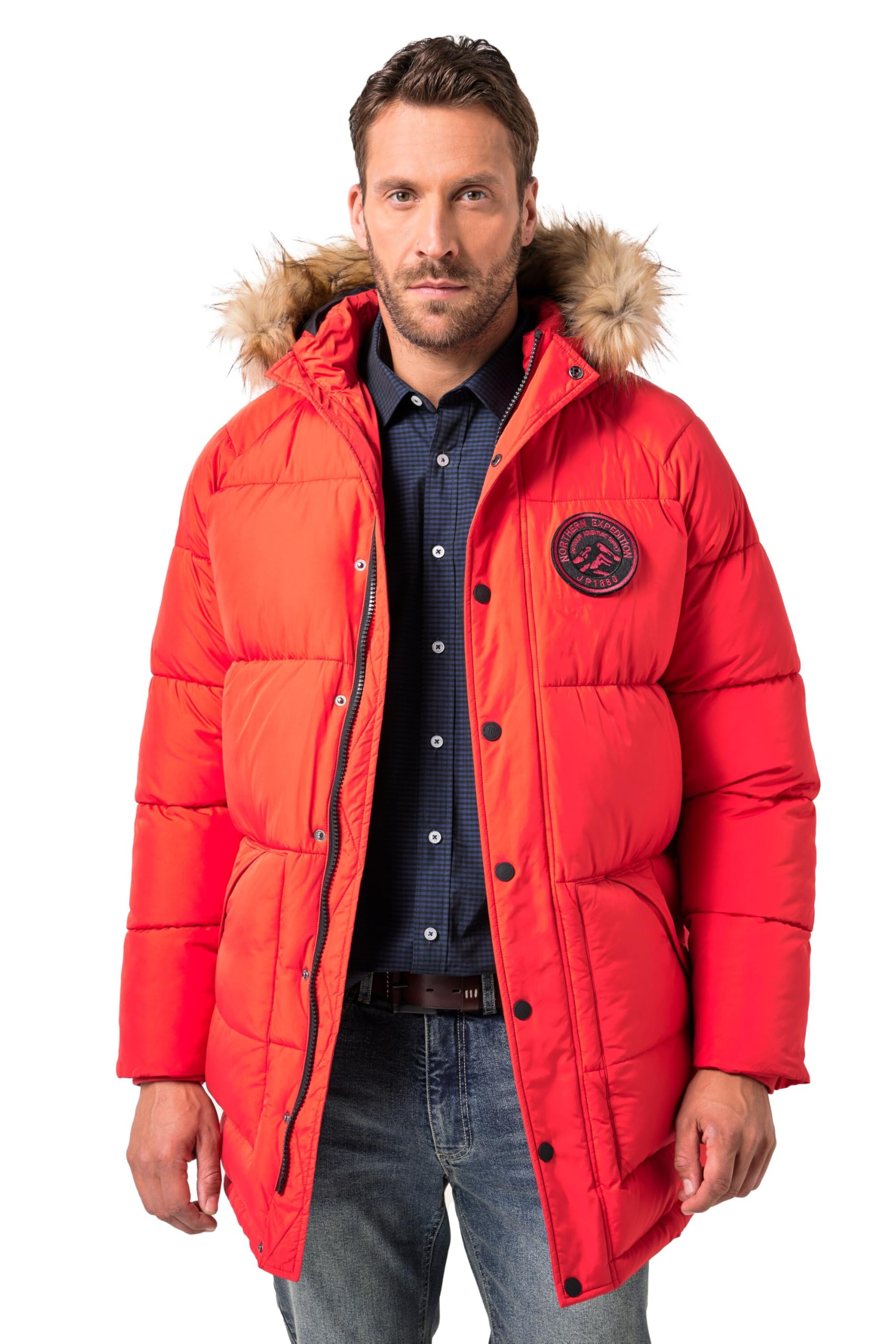 JP 1880 Herren große Größen Übergrößen Menswear L-8XL Stepp-Parka, Kapuze, Webpelz, Badges 841542