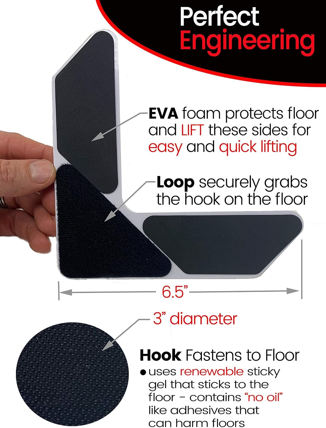 iPrimio New Hook & Loop V Shape Design - 8 Pack - Easily Lift and Press Down. Stops Rug Slip & Corner Curling - Rug Slip Stopper - Rug Corner Gripper for Hardwood and Tile Floor