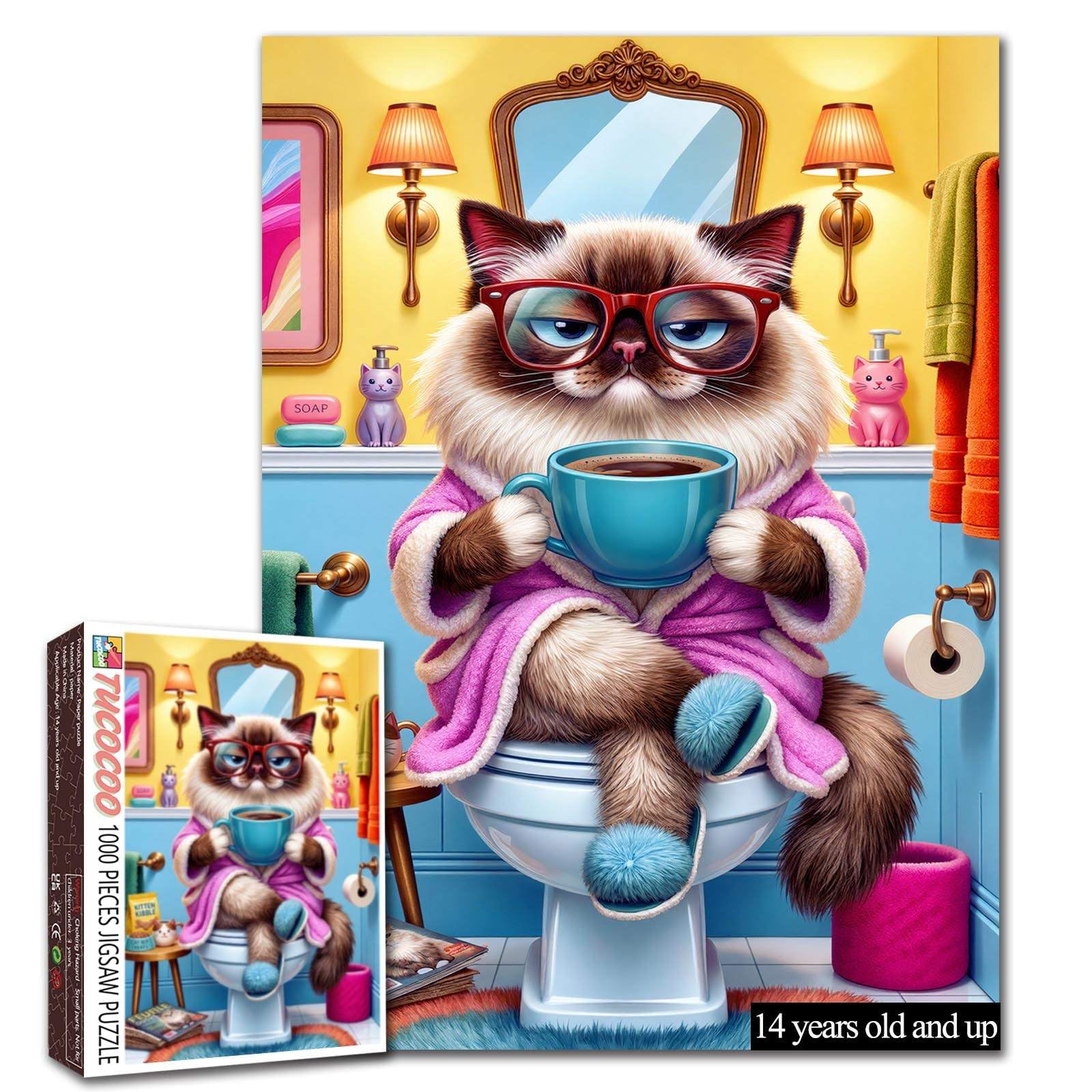 1000 Piece Jigsaw Puzzle for Adults Funny Cat Bathroom โ image 1
