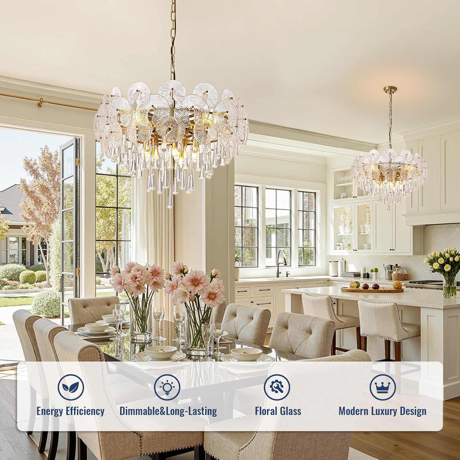 26-inch Crystal Chandelier,10-Light Modern Luxury Chandelier for Dining Room,Living Room,Entryway,Foyer,Bedroom,59" Adjustable Height Chain,25.6"x15.7"