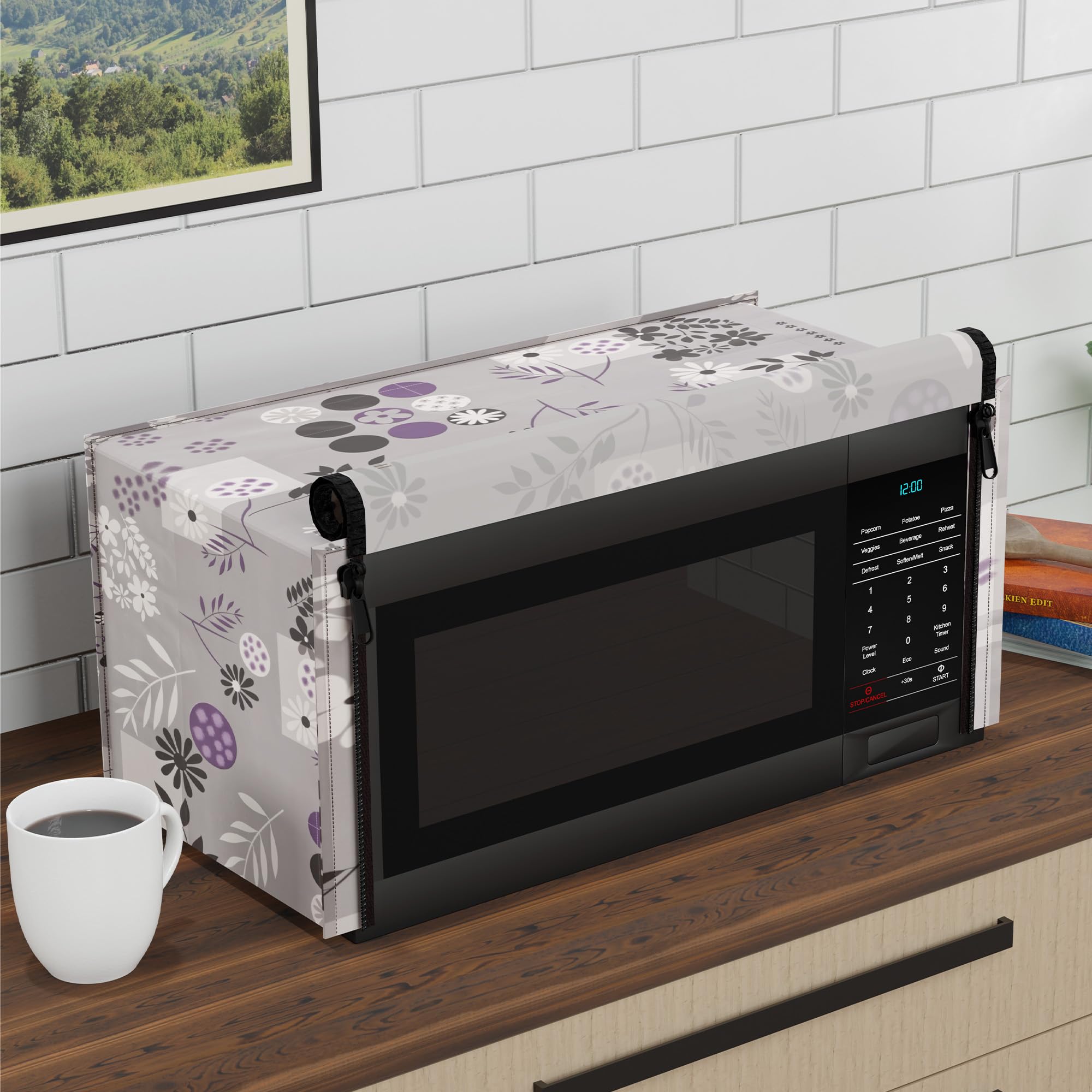 Kuber Industries 20L PVC Dustproof & Spill Resistant Microwave Cover with Ventillation Mesh | Durable Convection & Oven OTG Covers/Accessories for Home Decor | Floral-Grey — Amazon image 2
