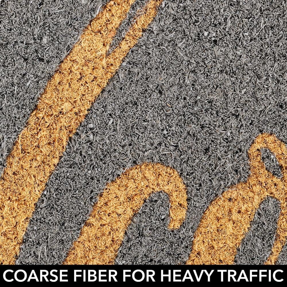 mDesign Rectangular Coir and Rubber Entryway Welcome Doormat with Natural Fibers for Indoor or Outdoor Use - Decorative Script Welcome Design - 36" x 22" - Natural/Gray