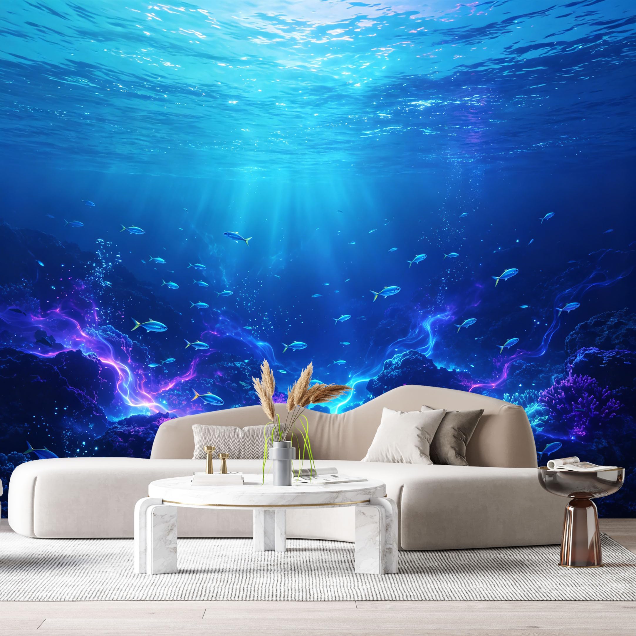 Custom Size Wall Murals Ocean Marine 3D Underwater Bioluminescent Coral Reef SelfAdhesiveWall Fabric Removable Wallpaper Wall Decor for Living Room Bedroom Bathroom