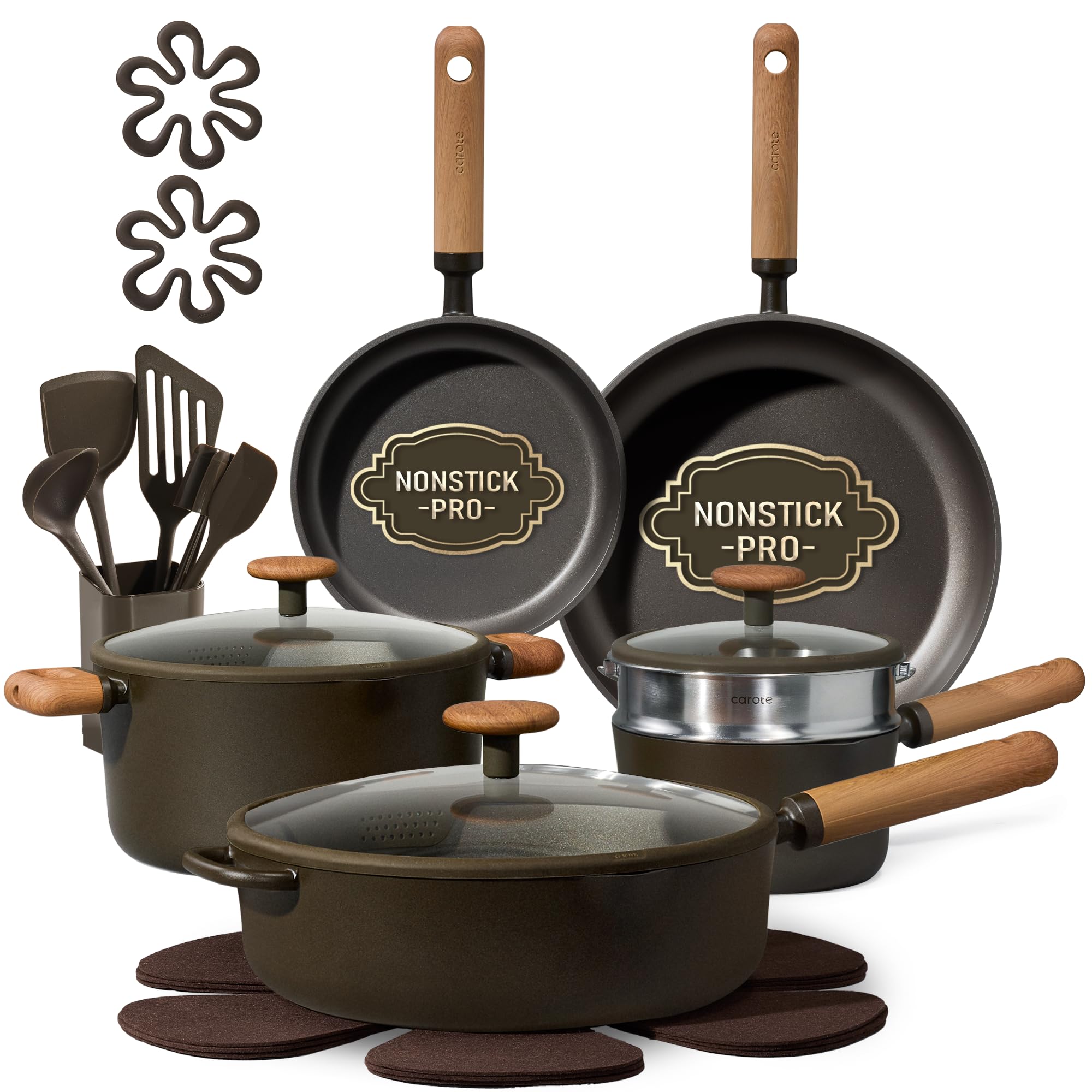 CAROTE 21PCS Cookware Set with Strainer Lid