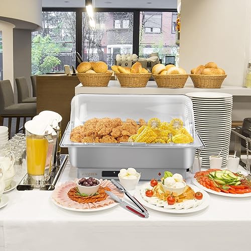 Miniatura 7 de Juego completo de chafers eléctricos de 10 cuartos de galón y calentadores de bufé con tapa enrollable de acero inoxidable de alta calidad con