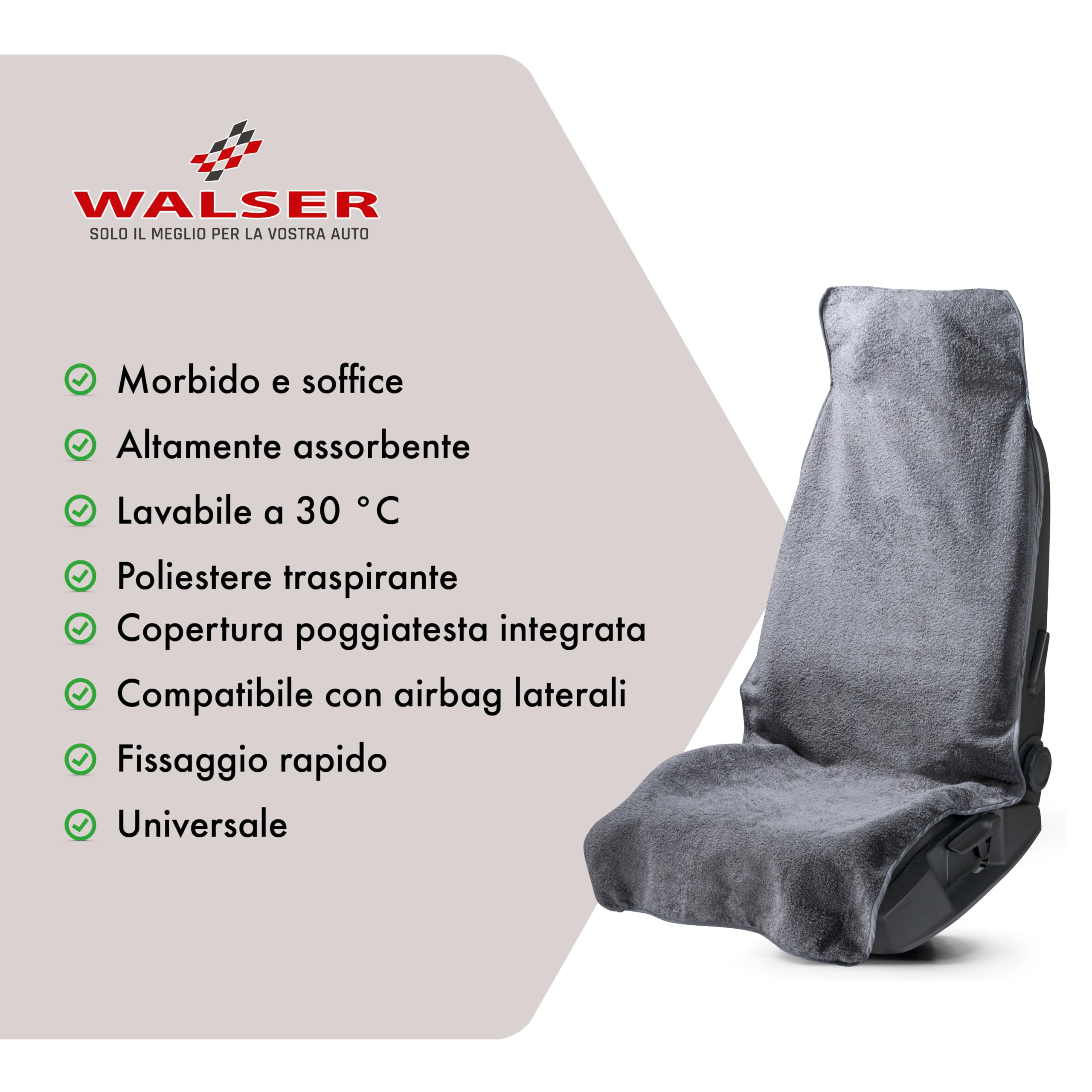 WALSER Set tappetini anteriori spugna, protezione interno lavabile, tappetino veicolo universale, copertura posizione guidatore, protezione abitacolo 2 pezzi grigio
