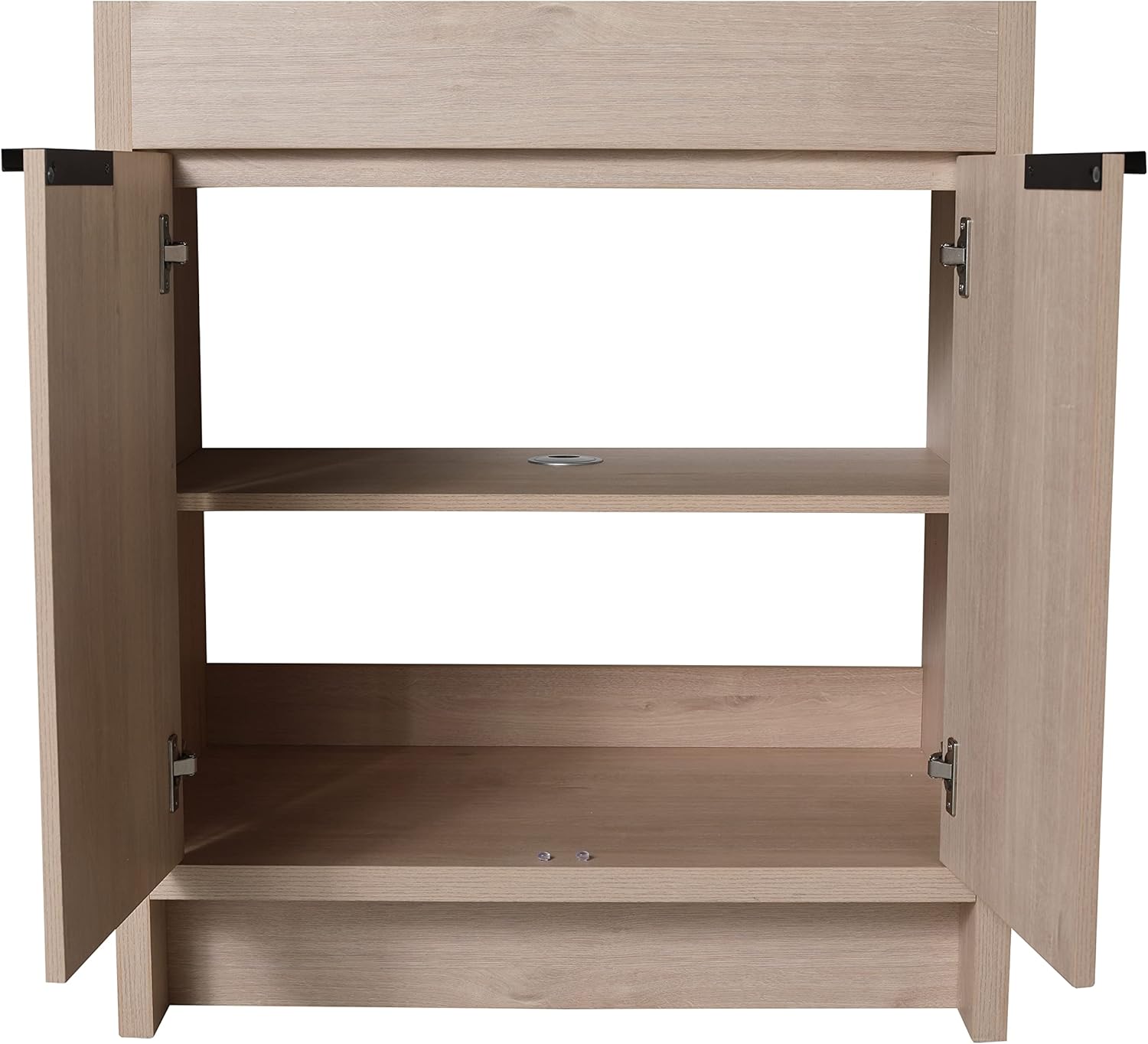 SSLine 30-Inch Bathroom Vanity with Sink Mid-Century Bathroom Vanities with Top Basin Floor Wood Bathroom Sink Cabinet with Soft-Close Doors & Adjustable Storage Shelves (Light Oak)