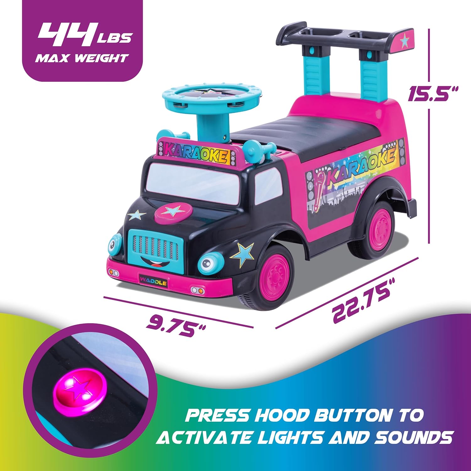 Toddler Ride On Toy - Push Car, Interactive Musical Toys for Toddlers 1-3 with Microphone, Keyboard & Drumsticks, Toddler Activities, Foot to Floor, Durable Baby Car, Easy Assembly, Baby Toy - Image 2