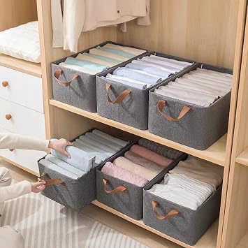 Wardrobe Storage Organiser Set 3,Large Fabric Storage Boxes with Handles, Collapsible Storage Bins for Cupboards, Organizing Clothes, Toys, Towels, Office Products- Baskets for Shelves