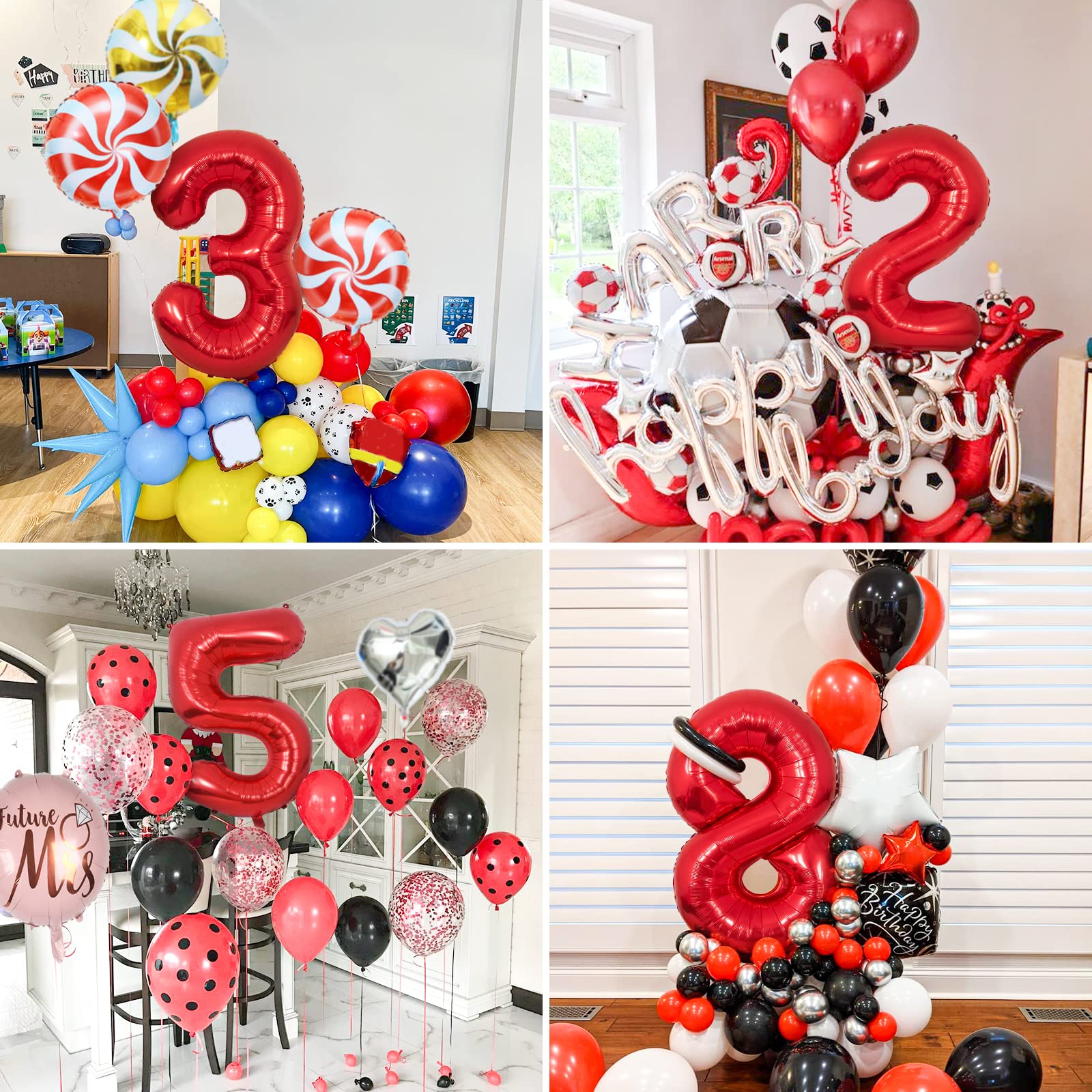 Palloncini Compleanno 4 Anni Rosso Palloncino XXL Di 100 Cm Foil Gigante Numero 4 Numeri Gonfiabili Bambino Ragazzo Compleanno Anniversario Decorazione Feste (Rosso)