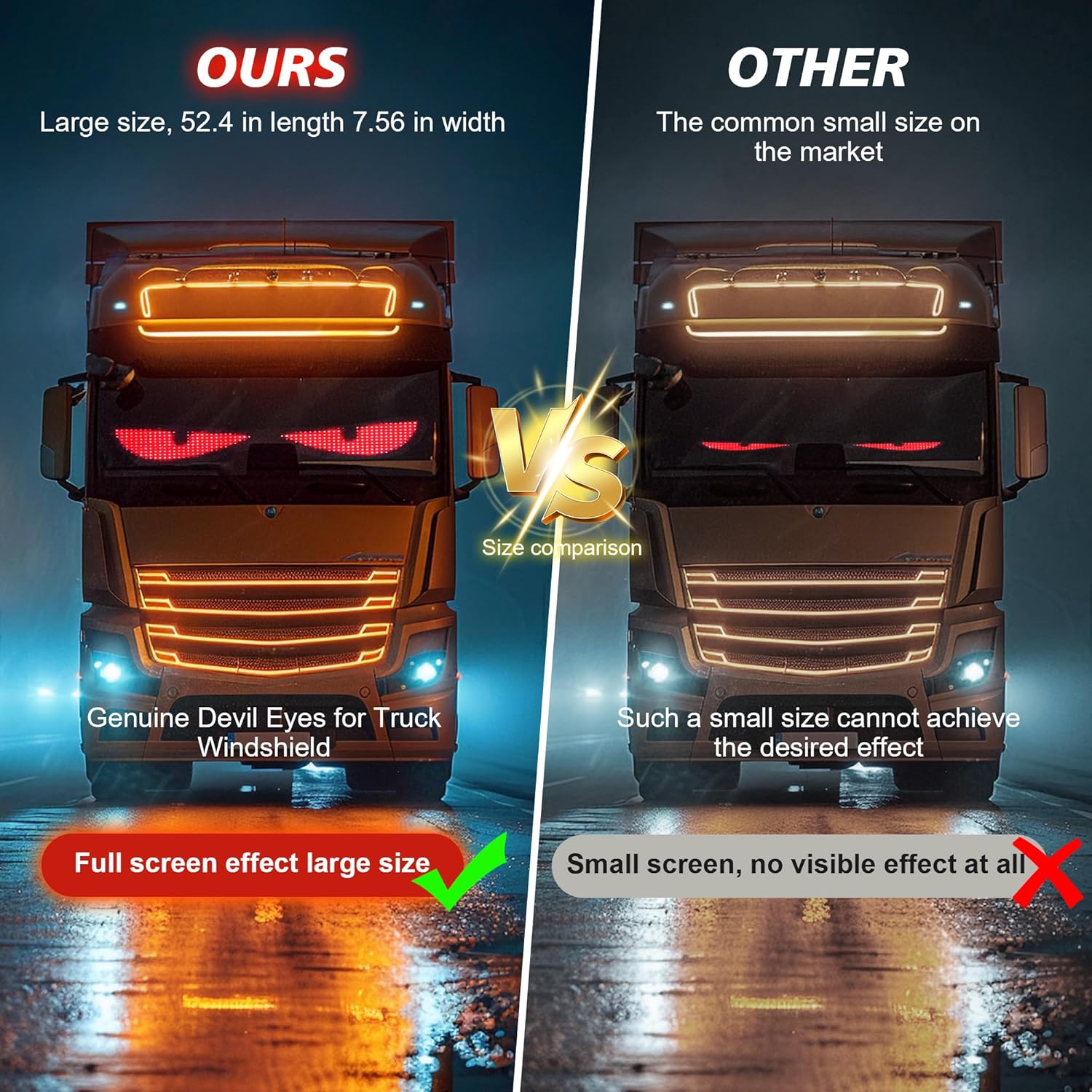52x7.48Inch Devil Eyes for Windshield, LED Eyes Lights for Truck, Dynamic Digital Scrolling LED Display, App Control and Remote Control, LED Lights for Business Shop Bar (Large Size for Cars/Trucks)