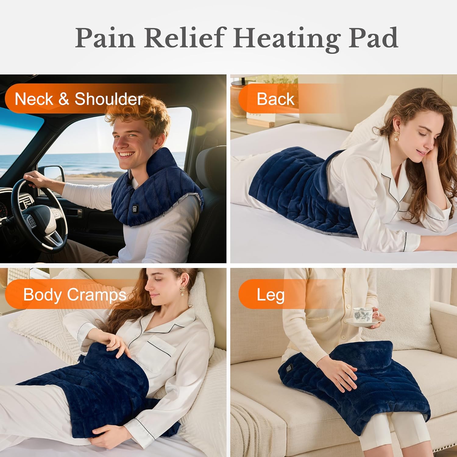 Portable Cordless Heating Pad for Neck, Shoulders & Back - Rechargeable Battery Operated Heating Pad with 3 Heat Settings, Birthday Gift for Women, Weighted Neck Warmer for Pain Relief (Midnight Blue) - Image 5