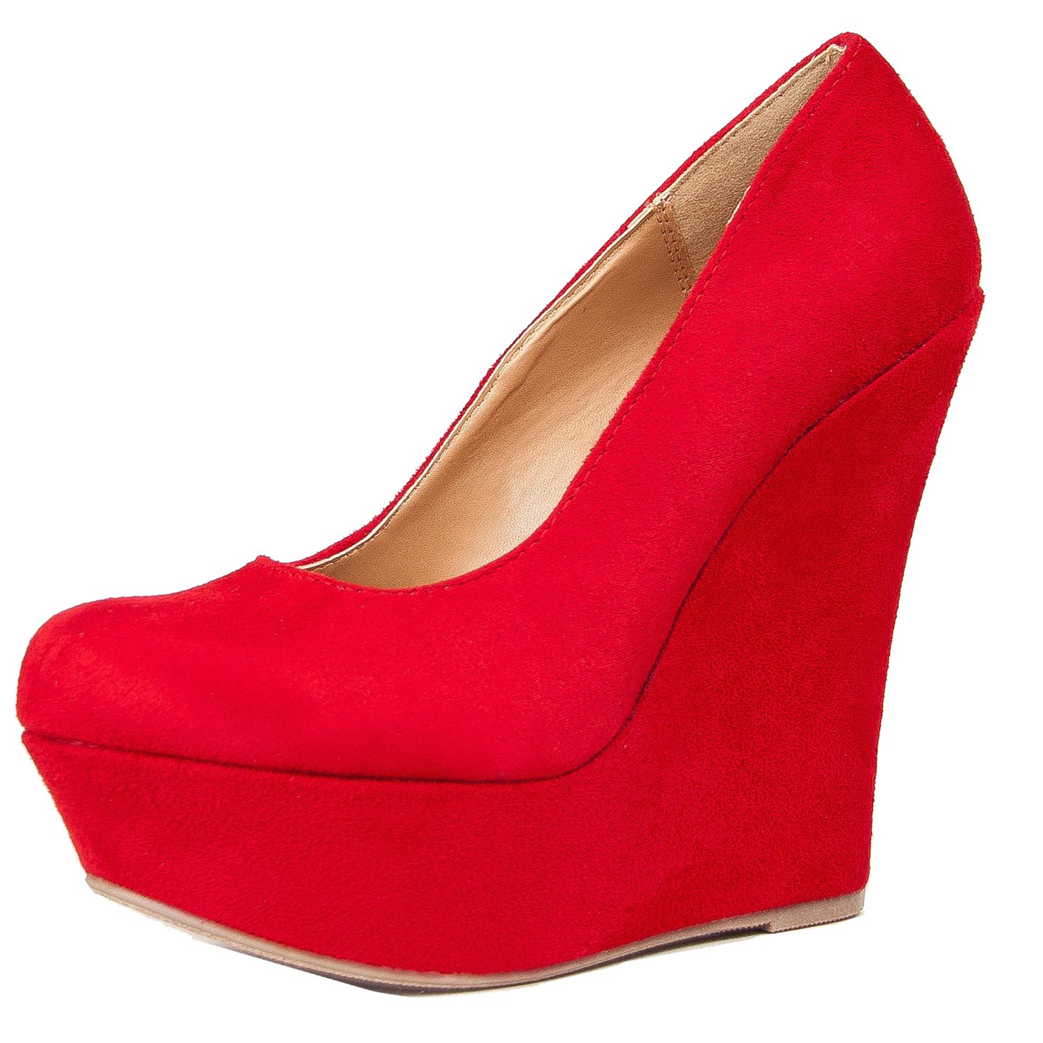 Delicious MEROZ High Platform Round Toe Wedge Shoe,Meroz Red IMSU 7.5