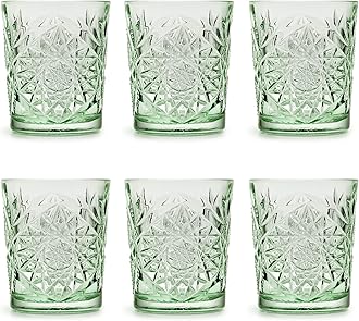 Libbey Drinking Glass Hobstar Ebony Green - 355 ml / 35.5 cl - 6 Pieces - Vintage Design - Dishwasher Safe